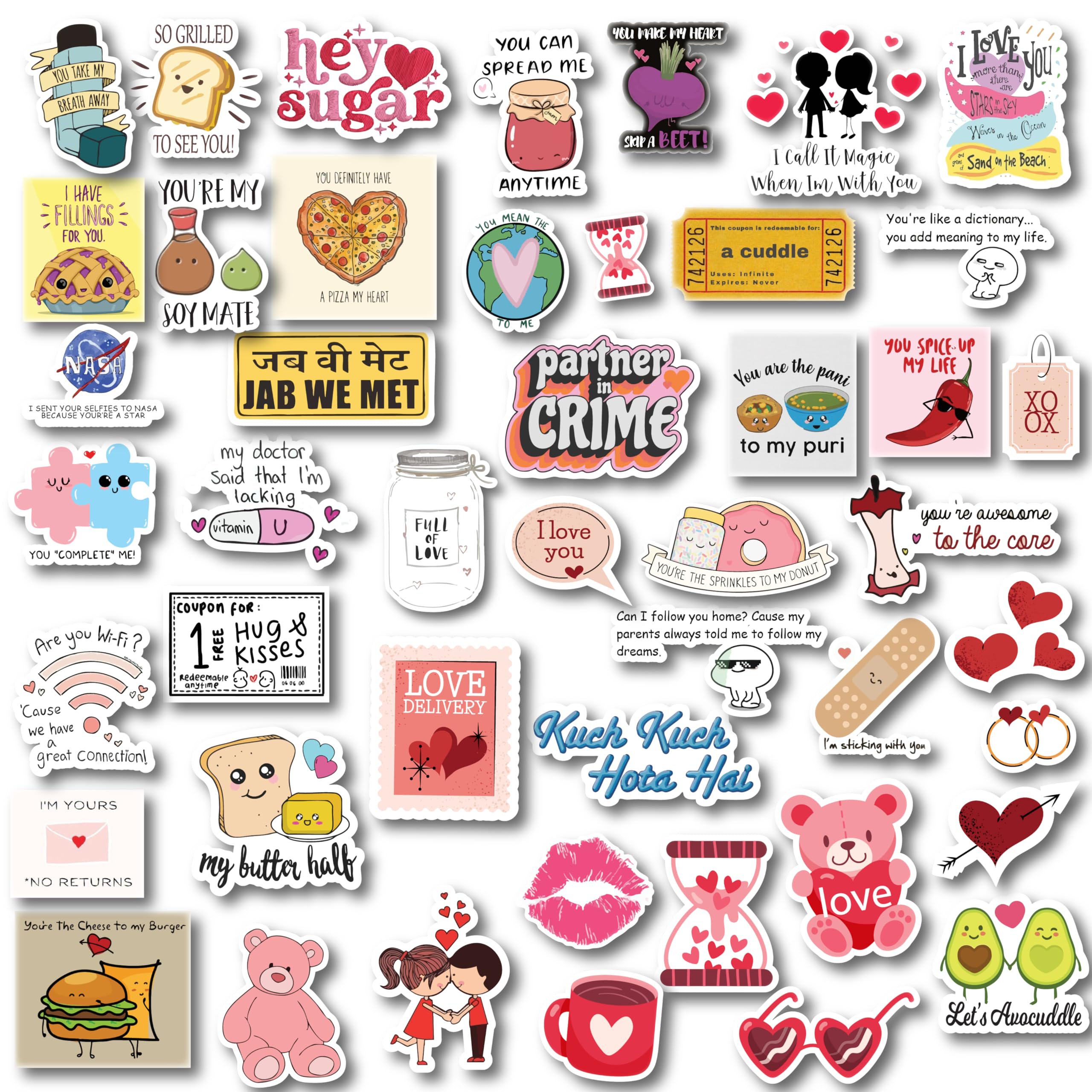 D2C Valentine's Day Sticker Pack, 54 Pieces Love-Themed Waterproof Decals, Romantic Designs for Laptops, Journals, Scrapbooks & Gift Wrapping – Aesthetic Couple & Heart Designs Glitter Finish-picture-26