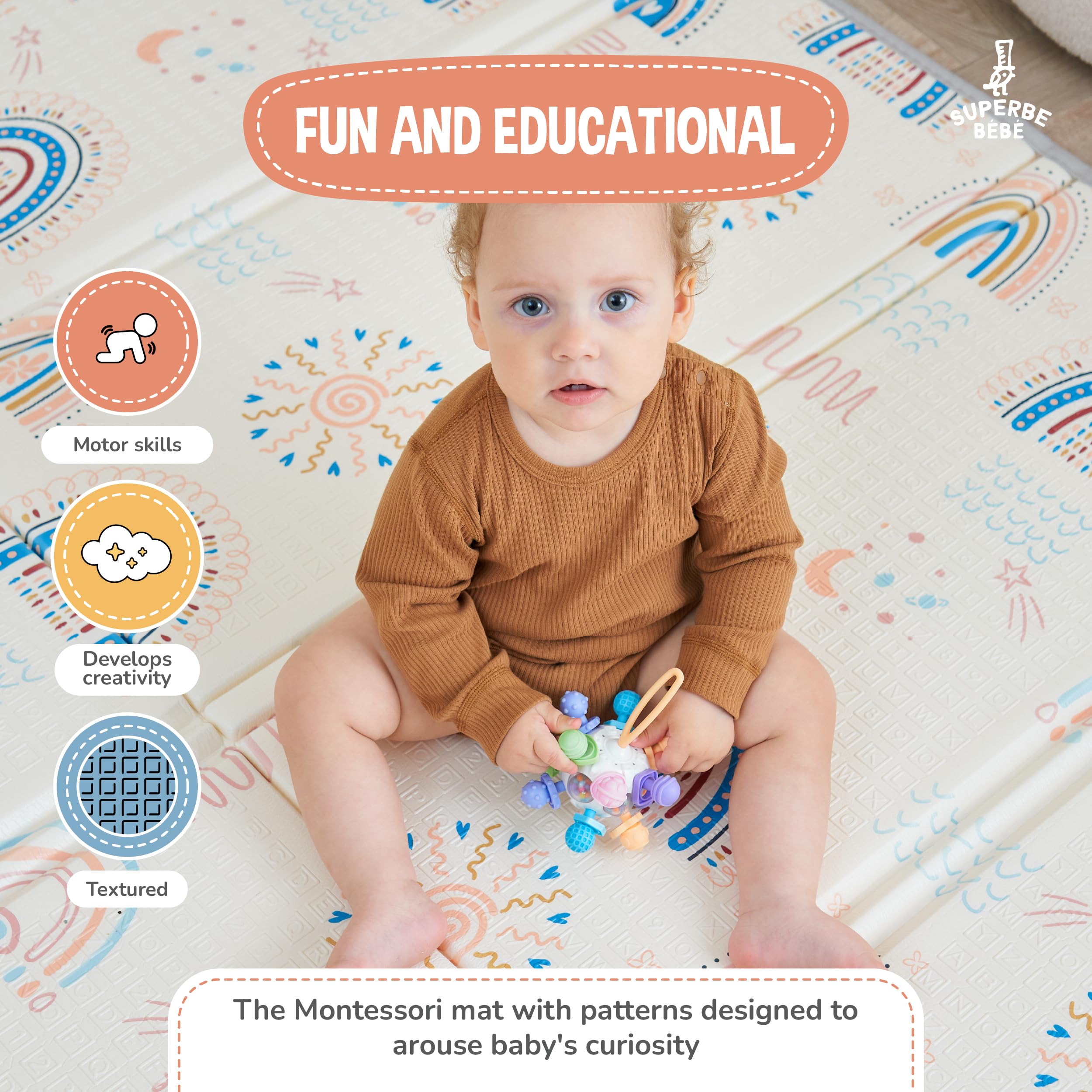 Reversible and Non-Toxic Thick Foldable Waterproof Foam Baby Play Mat 180x160x1cm. Floor Mat for Kids Toddlers Children. for Boy or Girl Child's Room. Extra Large Size SUPERBE BEBE ® — view 6