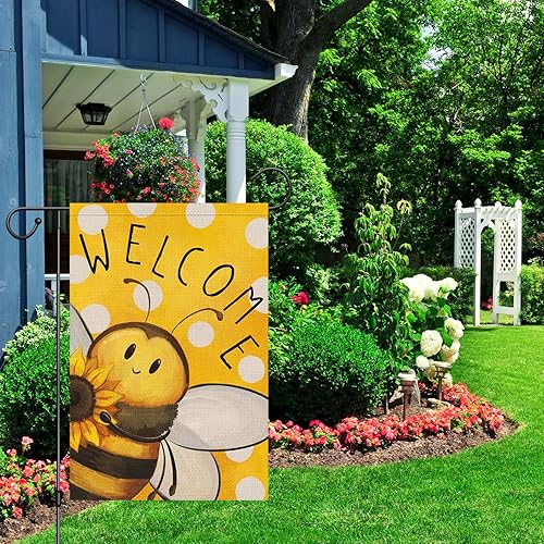 Miniatura 3 de Louise Maelys Bandera de bienvenida de verano de 12 x 18 pulgadas, doble cara, de arpillera, abejas pequeñas, para jardín, patio, casa, exteriores,