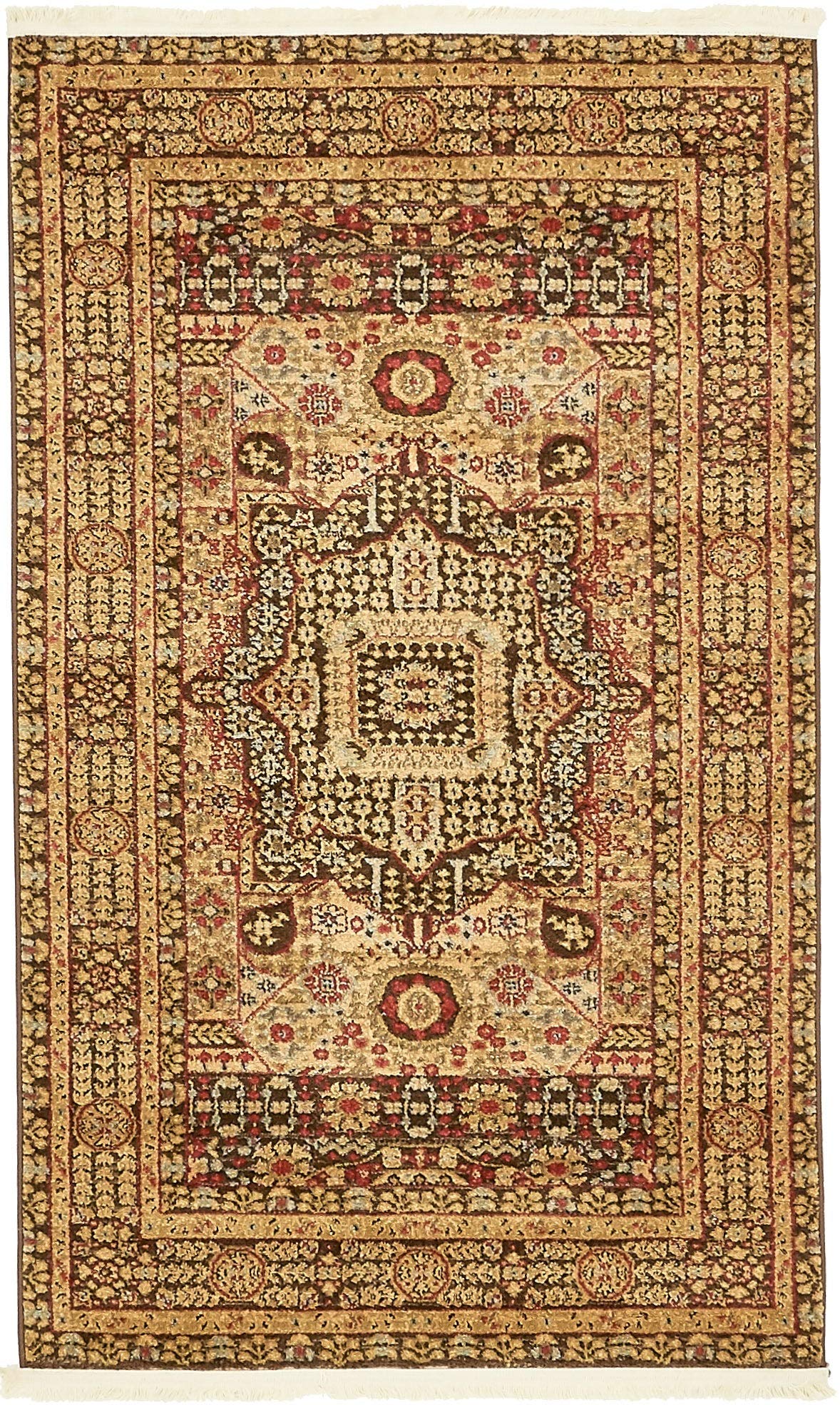 Rugs.com Amina Collection Rug – 3' 3 x 5' 3 Brown Flatweave Rug Perfect for Living Rooms, Large Dining Rooms, Open Floorplans