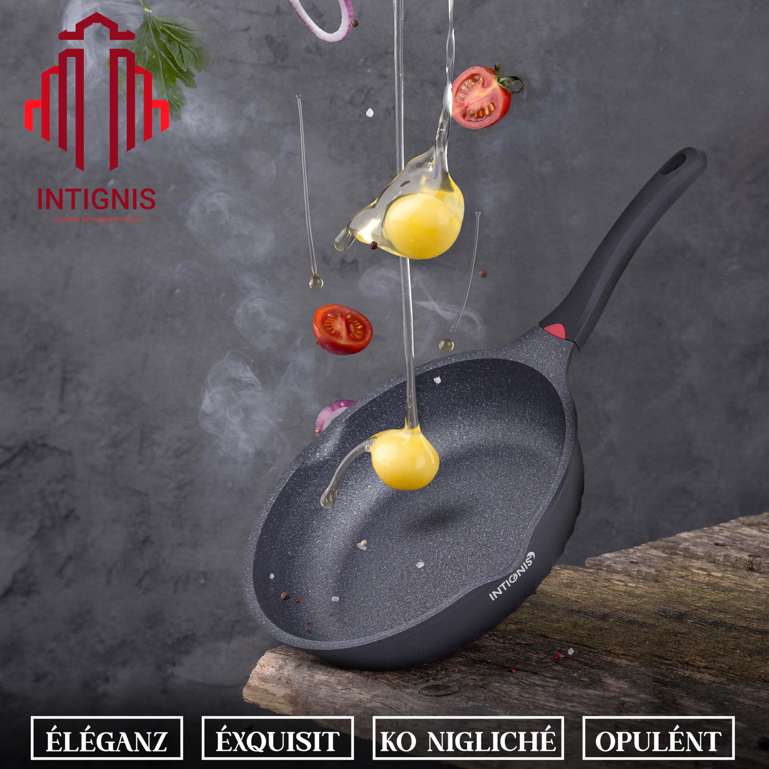 10-Teiliges Antihaft-Kochgeschirr-Set – Tiefe Bratpfannen-Sets mit GREBLON® Keramikbeschichtung, Induktionsgeeignet, Kratzfestes Aluminium, Küchenutensilien (schwarz, 28/24 CM) | GREBLON-Keramikbeschichtung, induktionskochfeldsicher, leicht zu reinigen, l