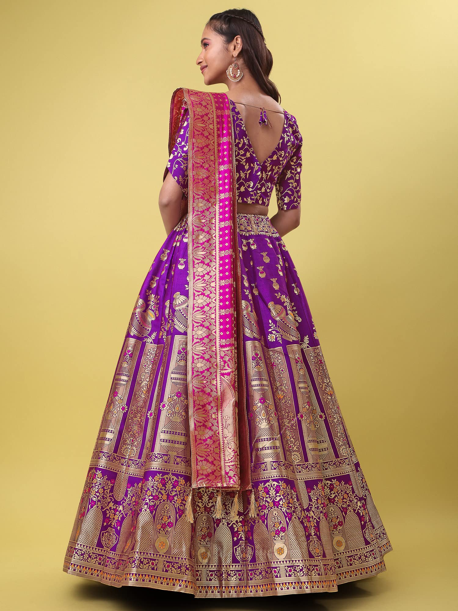 Purvaja Women's Jacquard Semi-Stitched Lehenga Choli (Kumbh-Wine_Wine_Free Size)