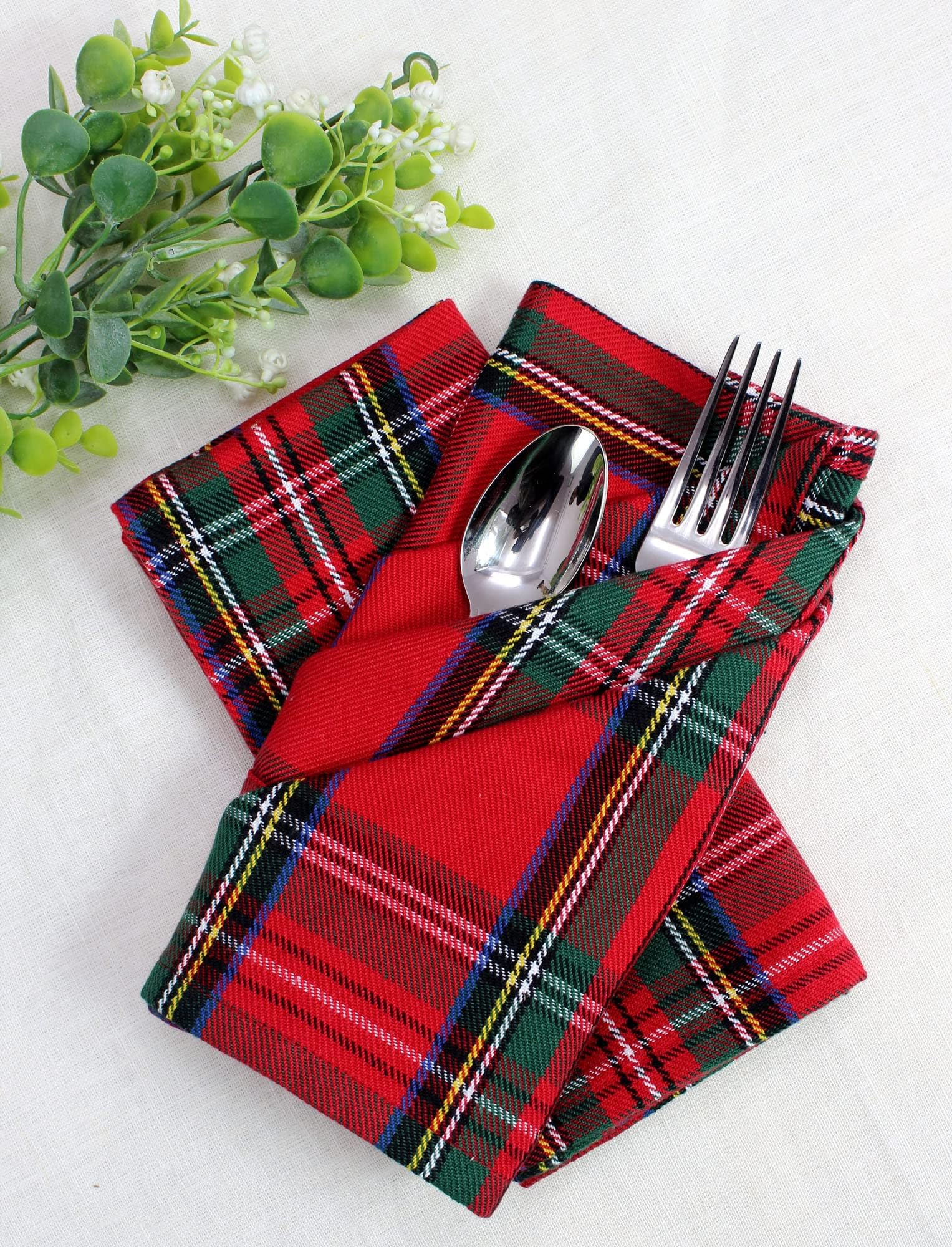 Cotton Craft WeihnachtsServietten, kariert, 100% Baumwolle, Stoffservietten, Weihnachten, Urlaub, Mittagessen, Brunch, Abendessen, Party, Festliche Feier, papierlose, Wiederverwendbare, waschbare