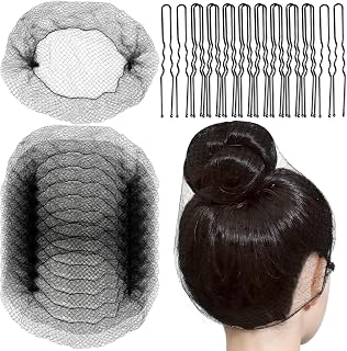 FANDAMEI Extra Large 60cm Black Hair Nets for Women & Men - 20 Pack Nylon Hairnets + 20 U-Pins for Food Service, Ballet, Dancing, Sleeping
