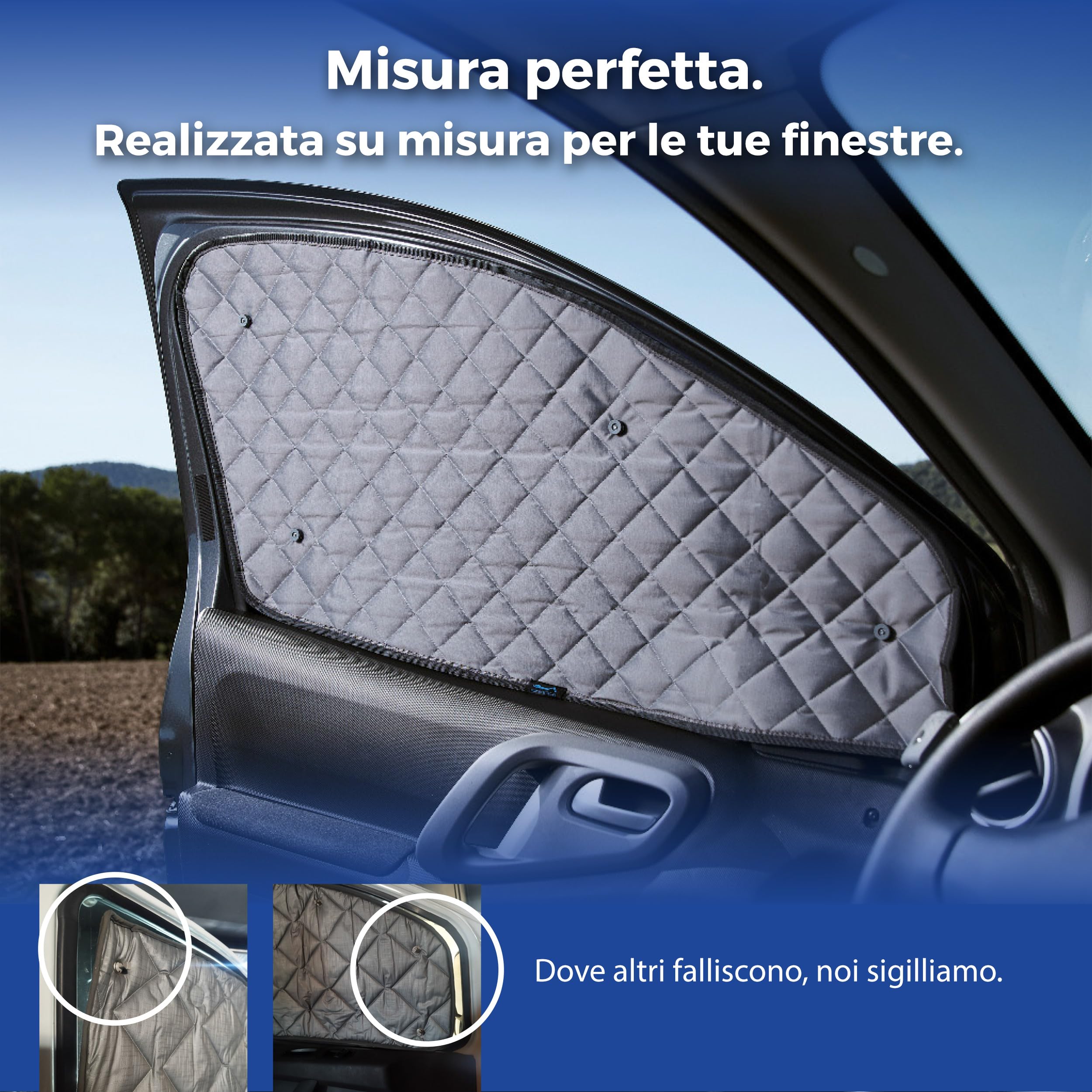Parasole per furgone Tourneo Courier II, isolanti termici e oscuranti, 8 pezzi, regolazione interna, grigio, Active o Titanium