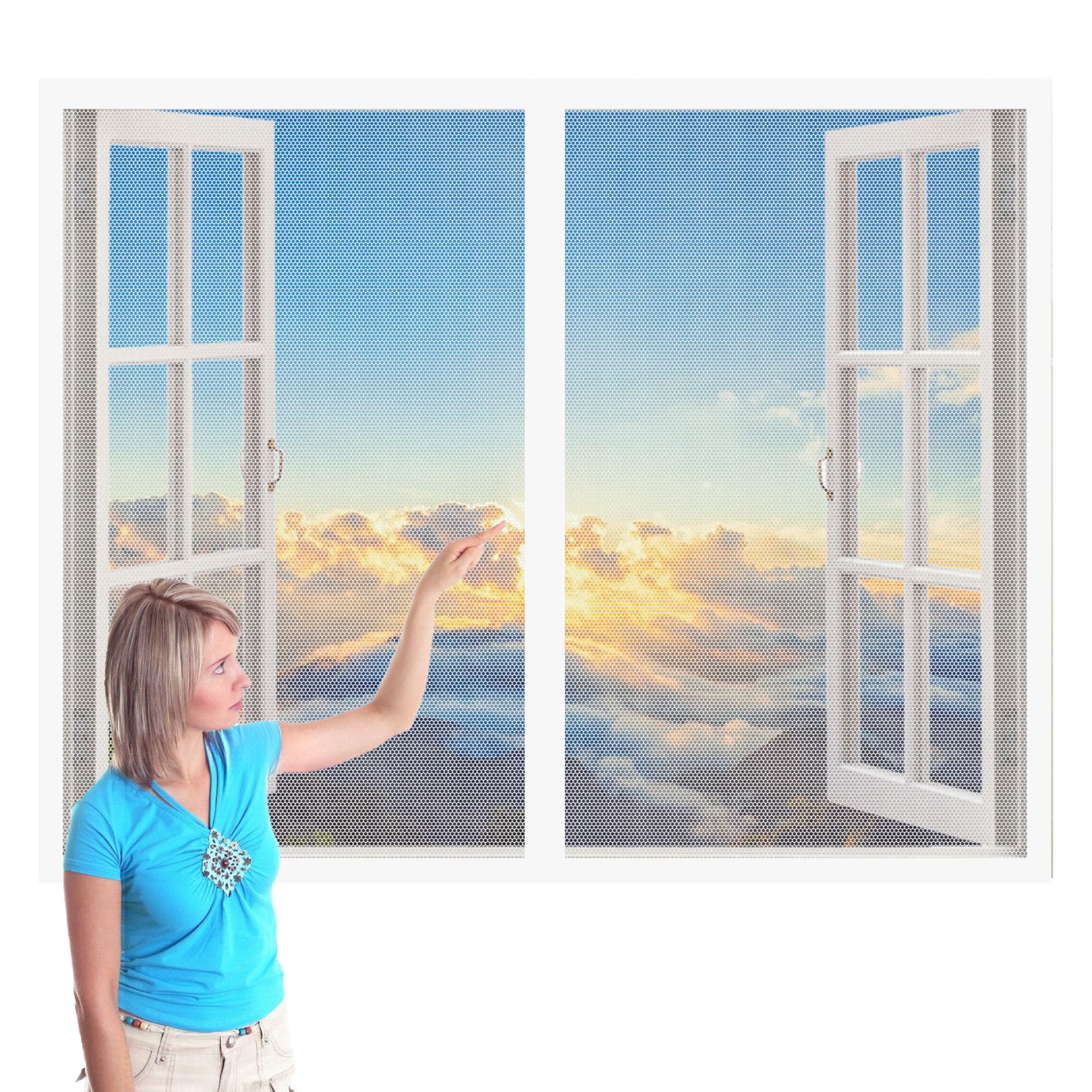 Liweiren White Magnetic Fly Screen Window 152 X 210 Cm Magnetic Flyscreen Net Without Drilling Shuts Automatically For Door And Window,