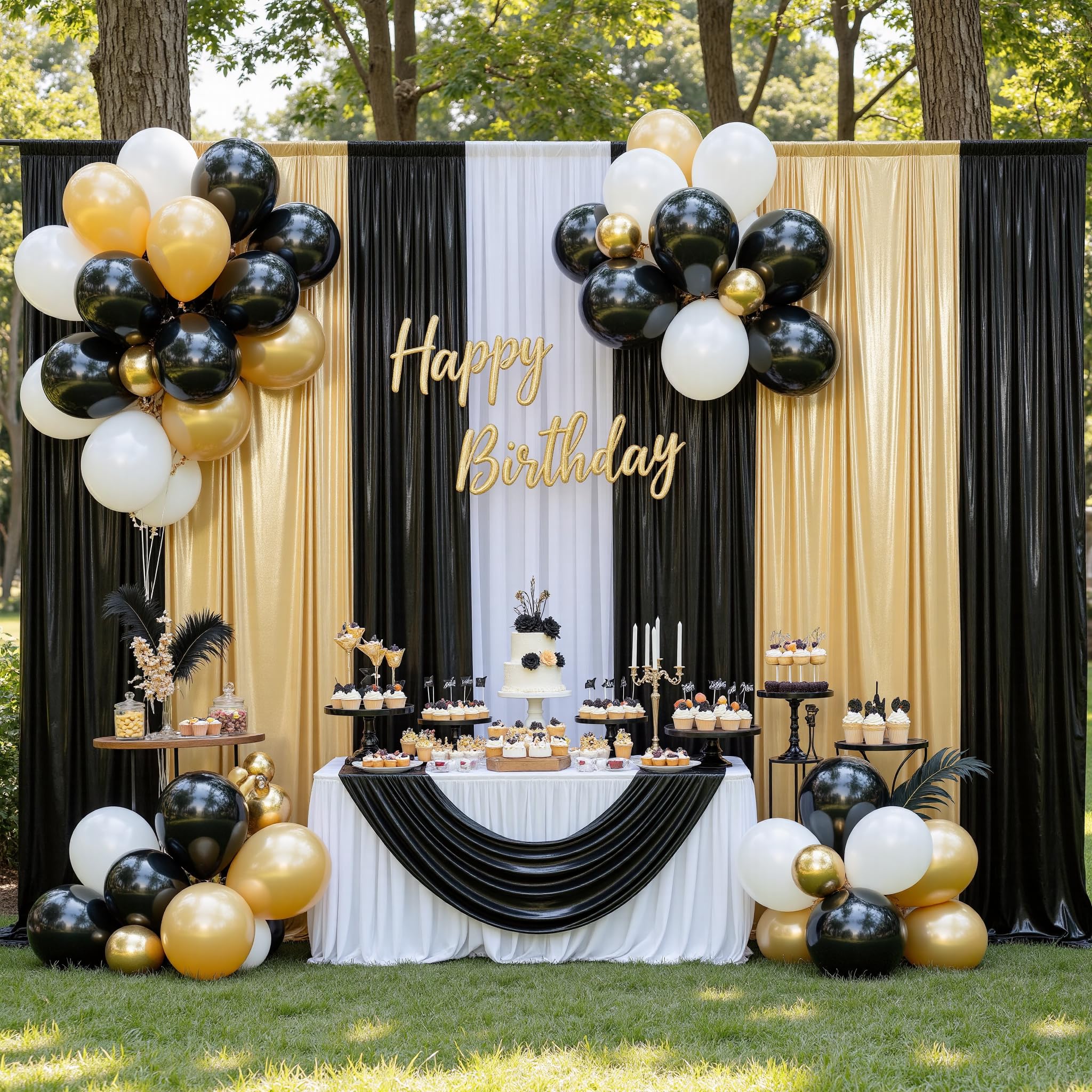 gogoparti Cortina de Fondo de Lentejuelas Negras de 20 x 10 m, 4 Paneles con 15 x 25 cm, sin Arrugas con Purpurina para fotografía, cumpleaños, Bodas y graduaciones