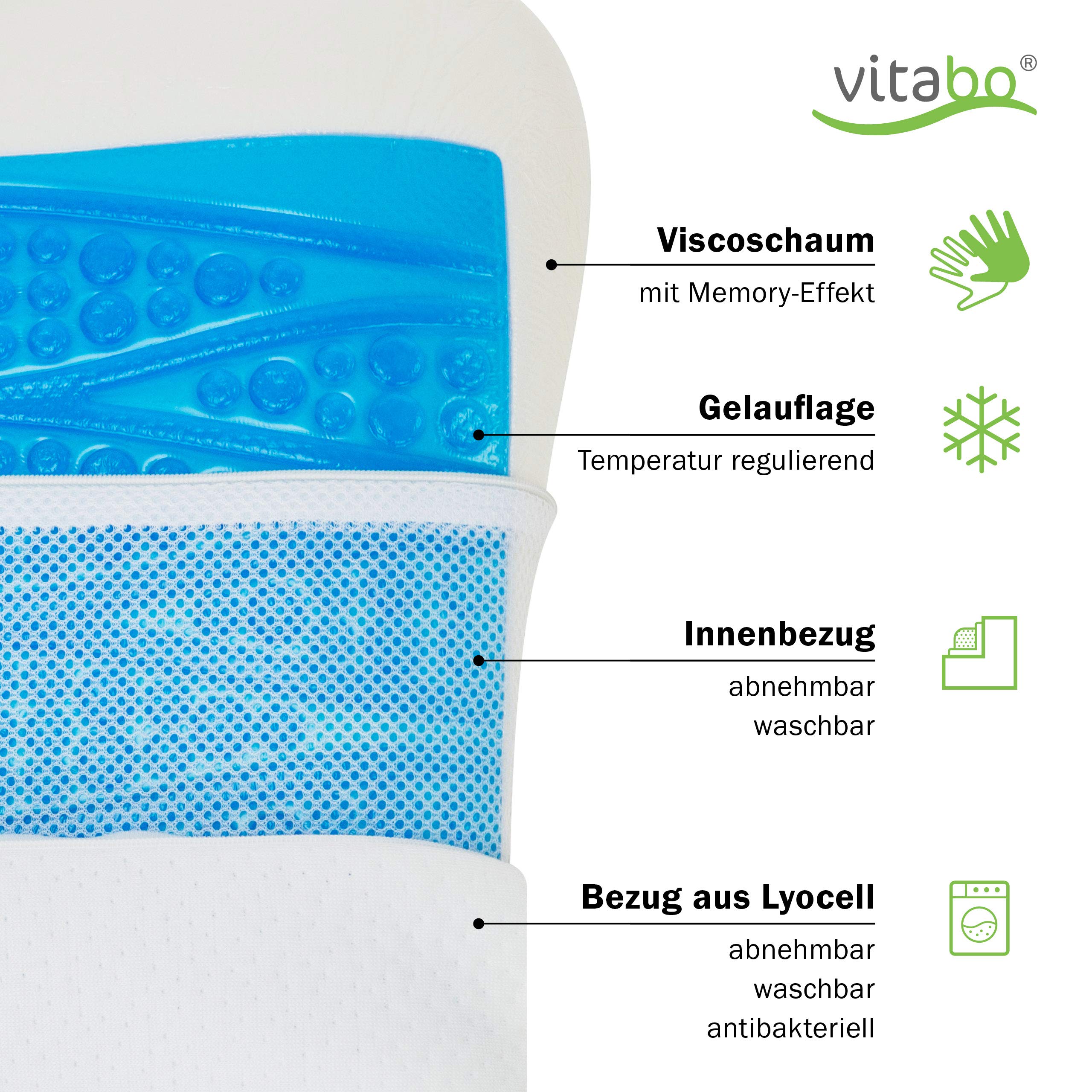 Oreiller confortable avec gel rafraîchissant I Coussin de positionnement latéral ergonomique Coussin de nuque – Mousse viscoélastique 100 % Lyocell
