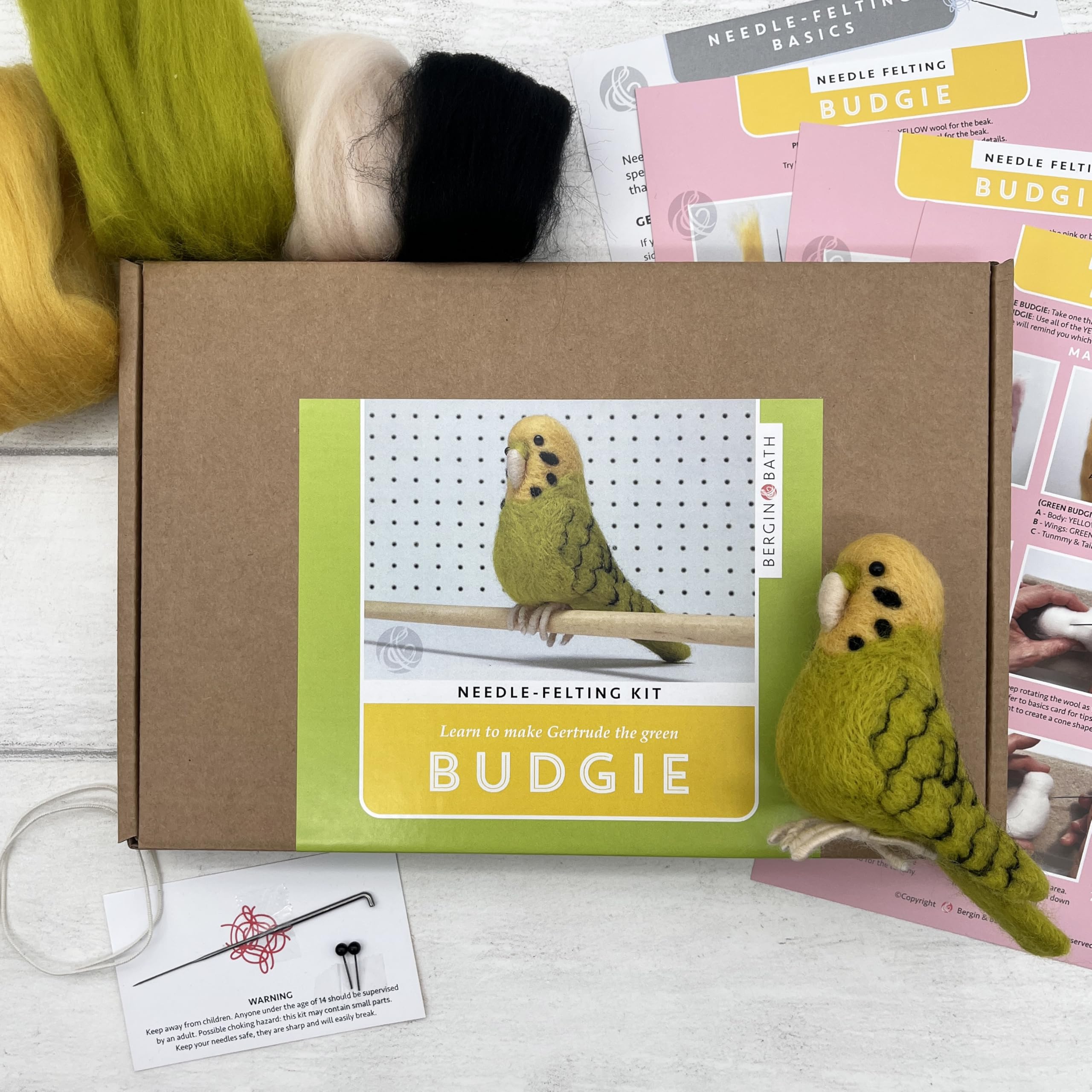 Bergin & Bath Needle Felting kit Budgie. Make a Green Budgerigar from Wool. Beginners DIY Felted Bird Project. A Perfect Creative Gift for Bird Lovers! - Image 3