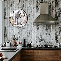 Vista 4 de Keepcross Reloj de pared para cocina, tenedor y cuchara, tema de cubiertos, rústico, moderno, decoración de granja, reloj de cristal para cocina, 8