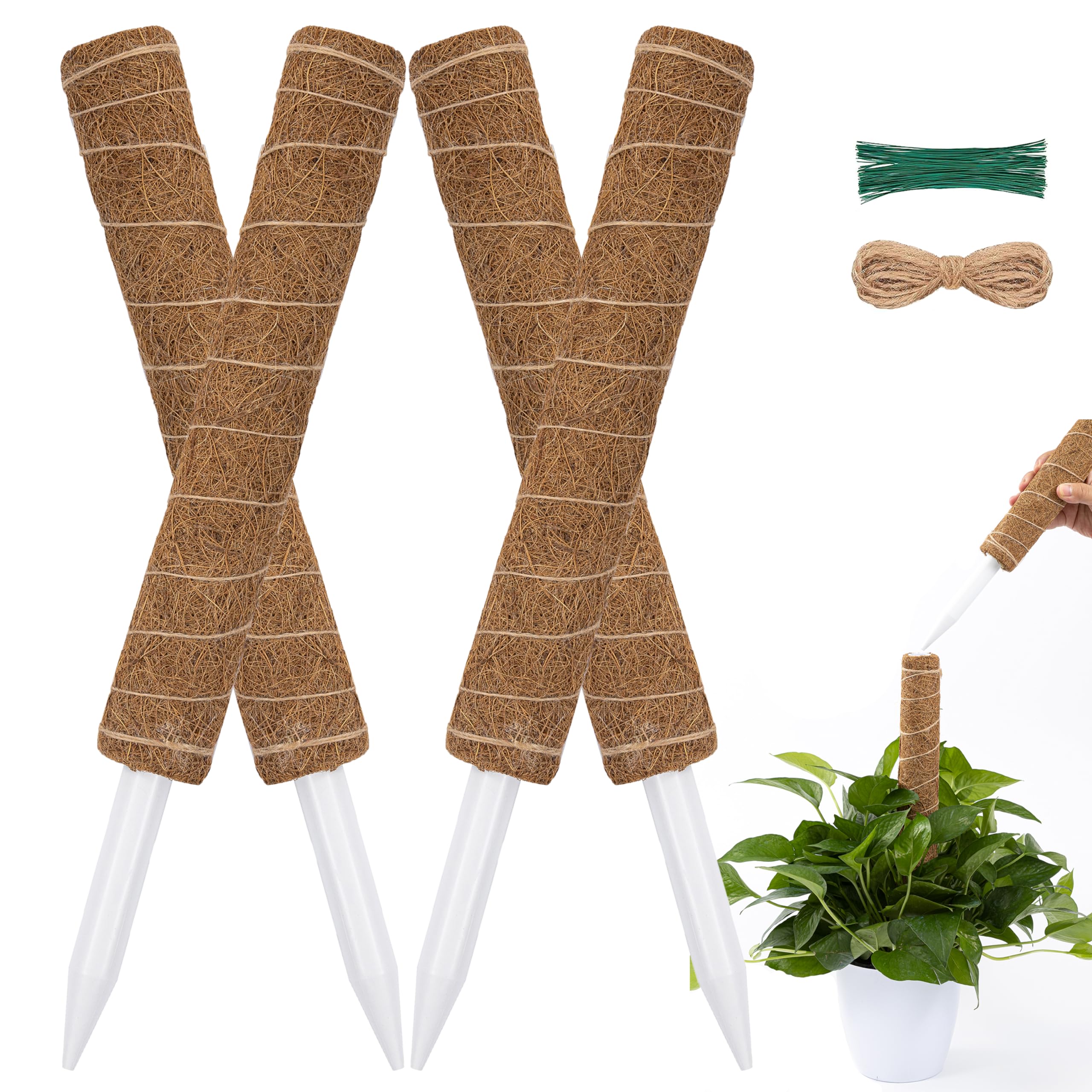 63 Inch Moss Pole for Plants Monstera, 4 Pack 19.9 Inch Moss Poles for Climbing Plants Monstera, Plant Stakes for Indoor Plants, Coco Coir Monstera Plant Support Stakes