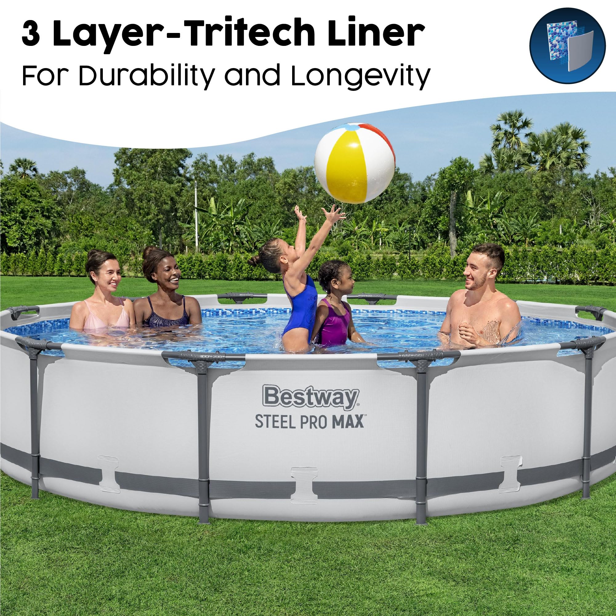 Bestway BW56416GB-21 Steel Pro Round Frame Swimming Pool with Filter Pump, Grey, 12 ft — view 3
