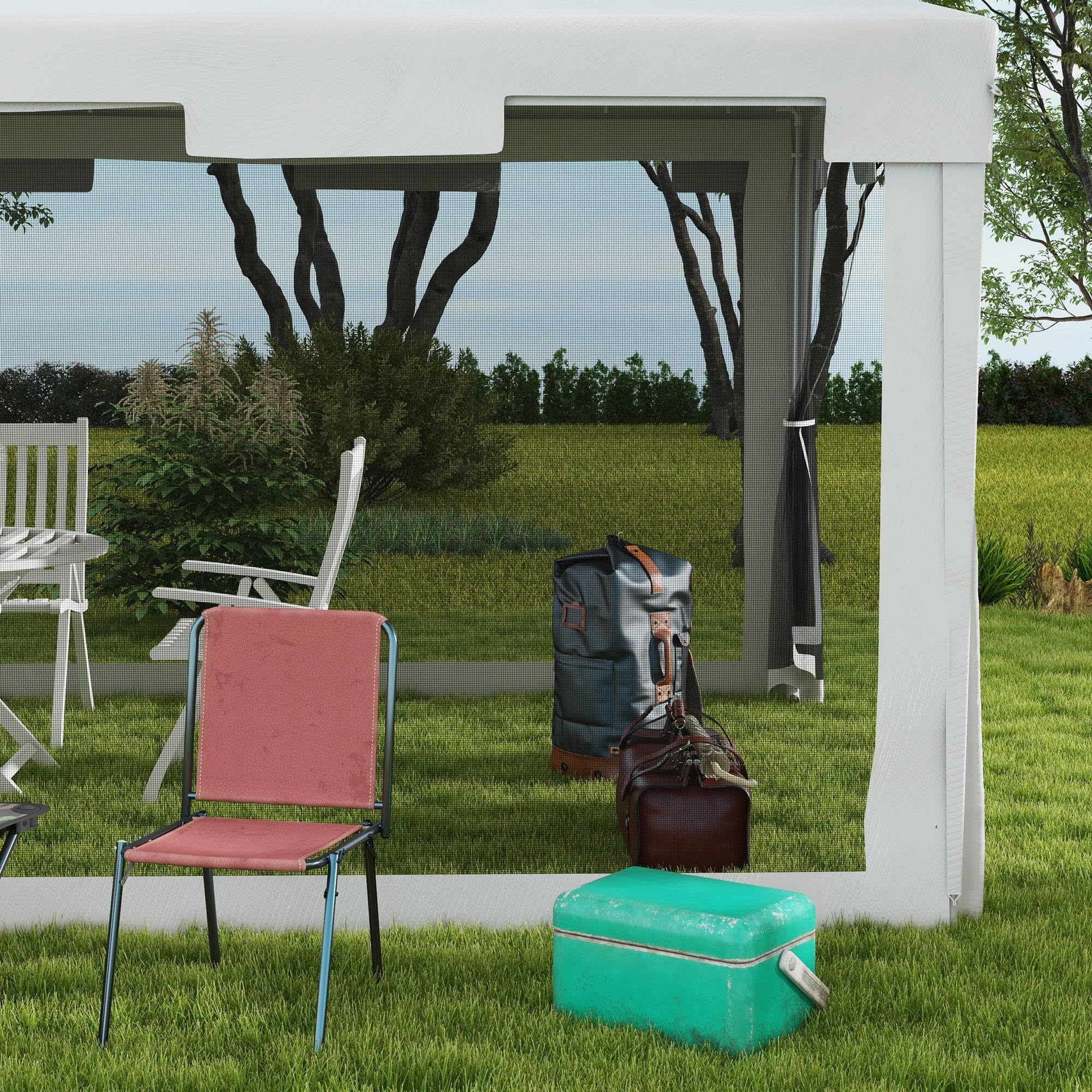 Outsunny Gazebo 4x3 m con Zanzariera e 2 Ingressi, Gazebo da Giardino in Metallo e PE, Bianco e Nero