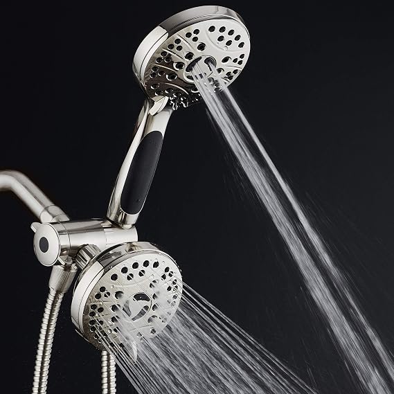 High Pressure 48-Mode Luxury 3-Way Combo – Dual Rain & Handheld Shower Head – Extra Long 6 Foot Stainless Steel Hose – Anti Slip Grip – Brushed Nickel – Top US Brand – Extra Wall Bracket