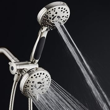 High Pressure 48-Mode Luxury 3-Way Combo – Dual Rain & Handheld Shower Head – Extra Long 6 Foot Stainless Steel Hose – Anti Slip Grip – Brushed Nickel – Top US Brand – Extra Wall Bracket