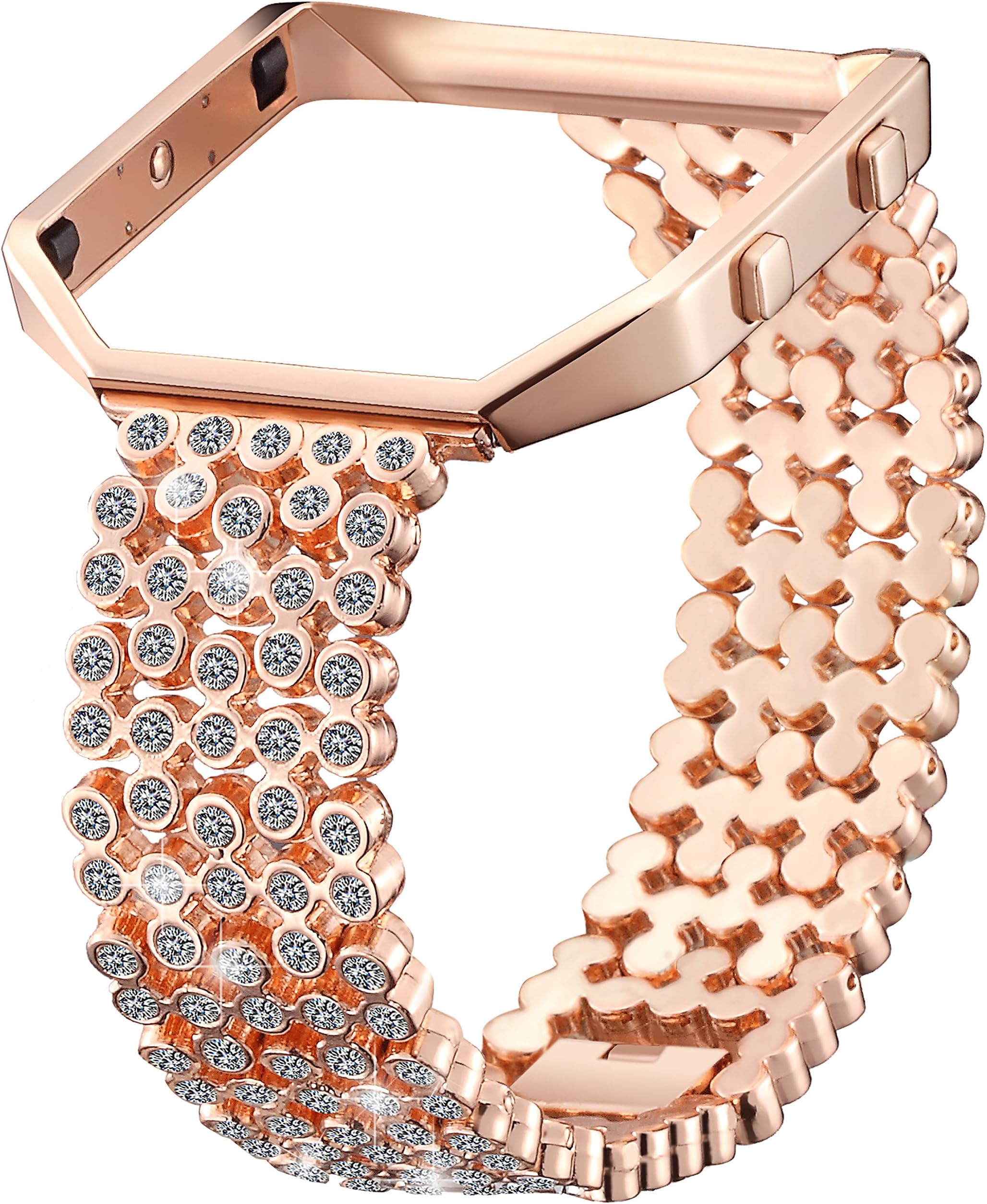 Dizywiee for Fitbit Blaze Bling Bands, Metal Bands with Rhinestone Stainless Steel Frame Replacement Accessory Bracelet Silver Rose Gold