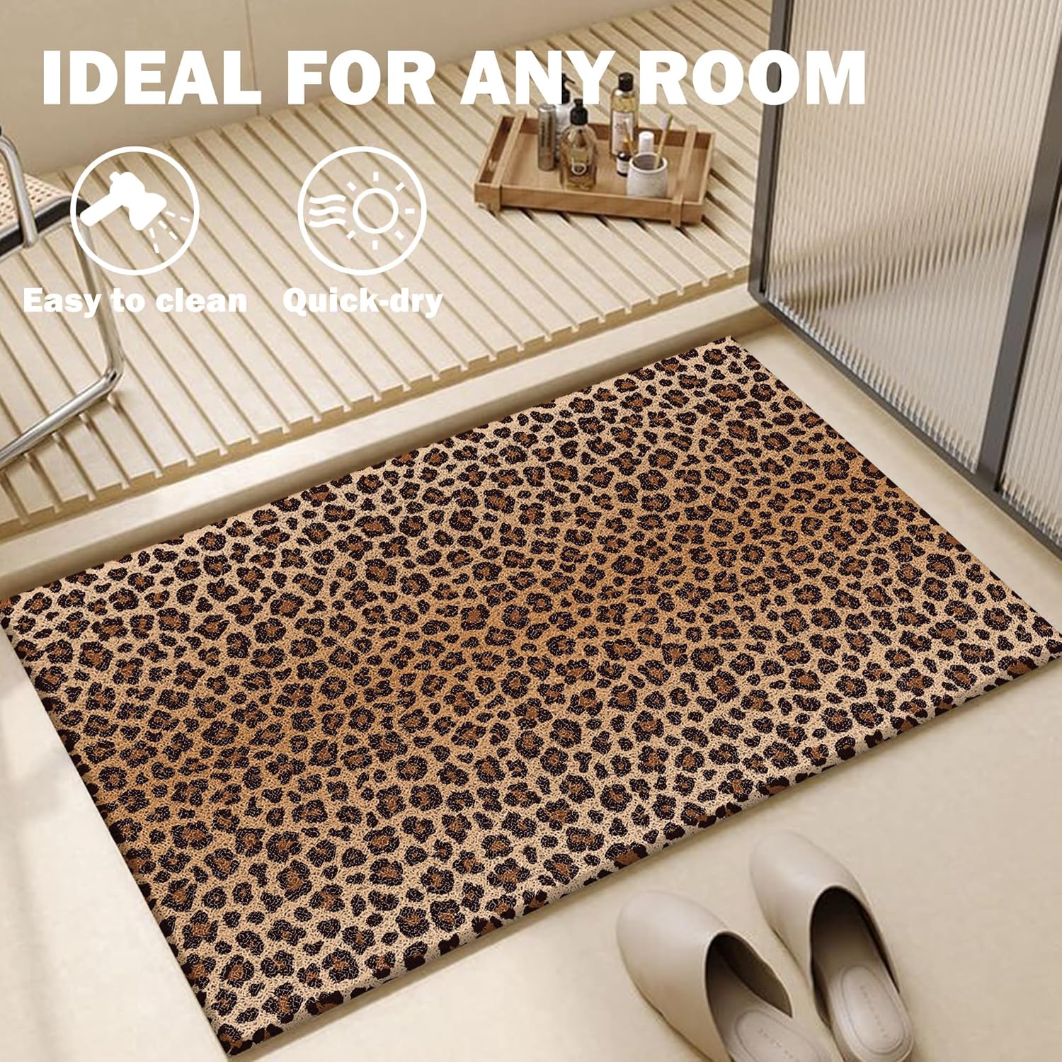 Leopard Print Door Mat, Leopard Bath Mat for Bathroom, Cheetah Print Doormat Outdoor Indoor Entrance Entryway Porch, Trendy Leopards Print Decor, Leopards Gifts 17x39 Inch