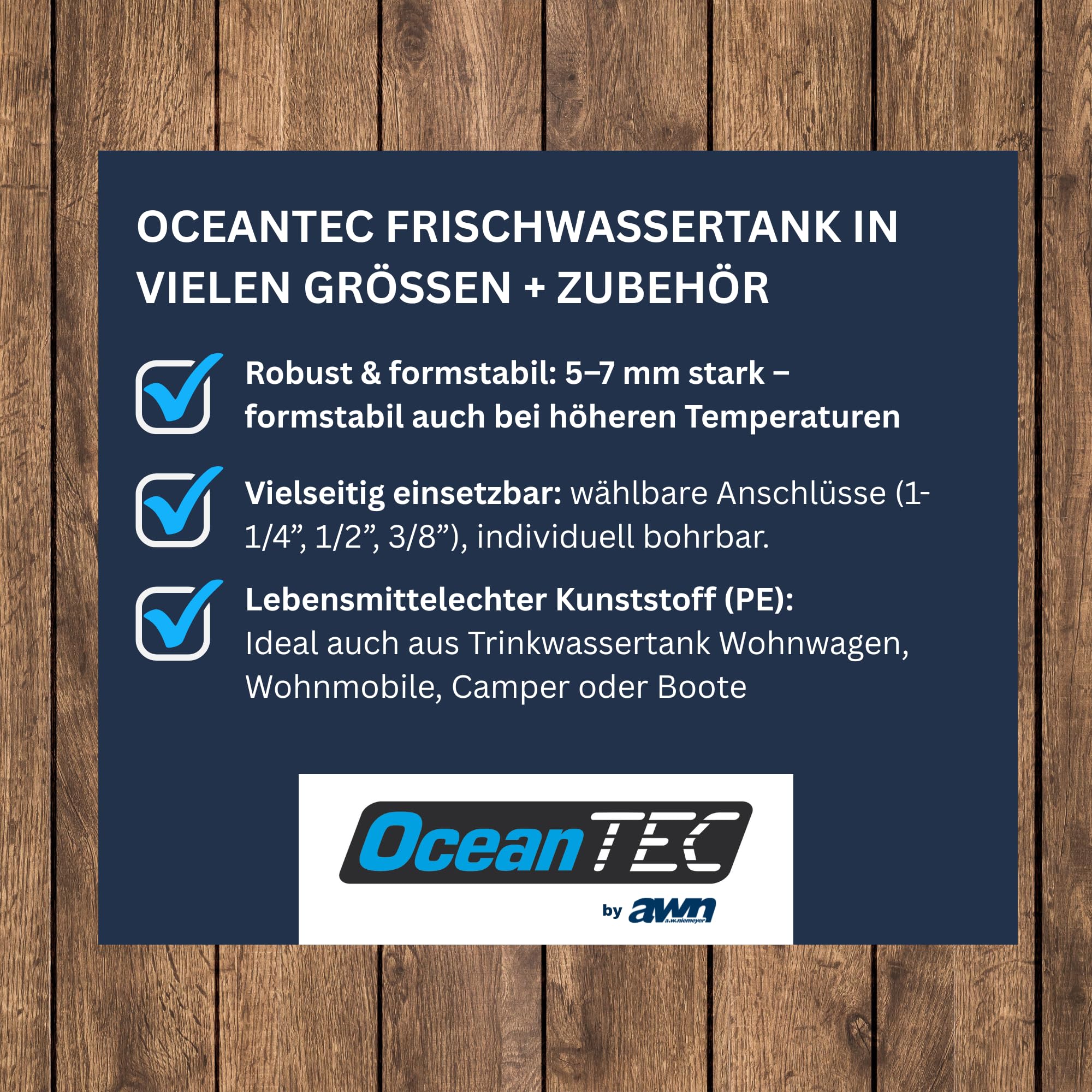OceanTec, serbatoio per acqua potabile, 92 litri, per alimenti e stabili, serbatoio dell'acqua con coperchio di ispezione e possibilità di collegamento, sdraiato o in piedi, per roulotte, camper