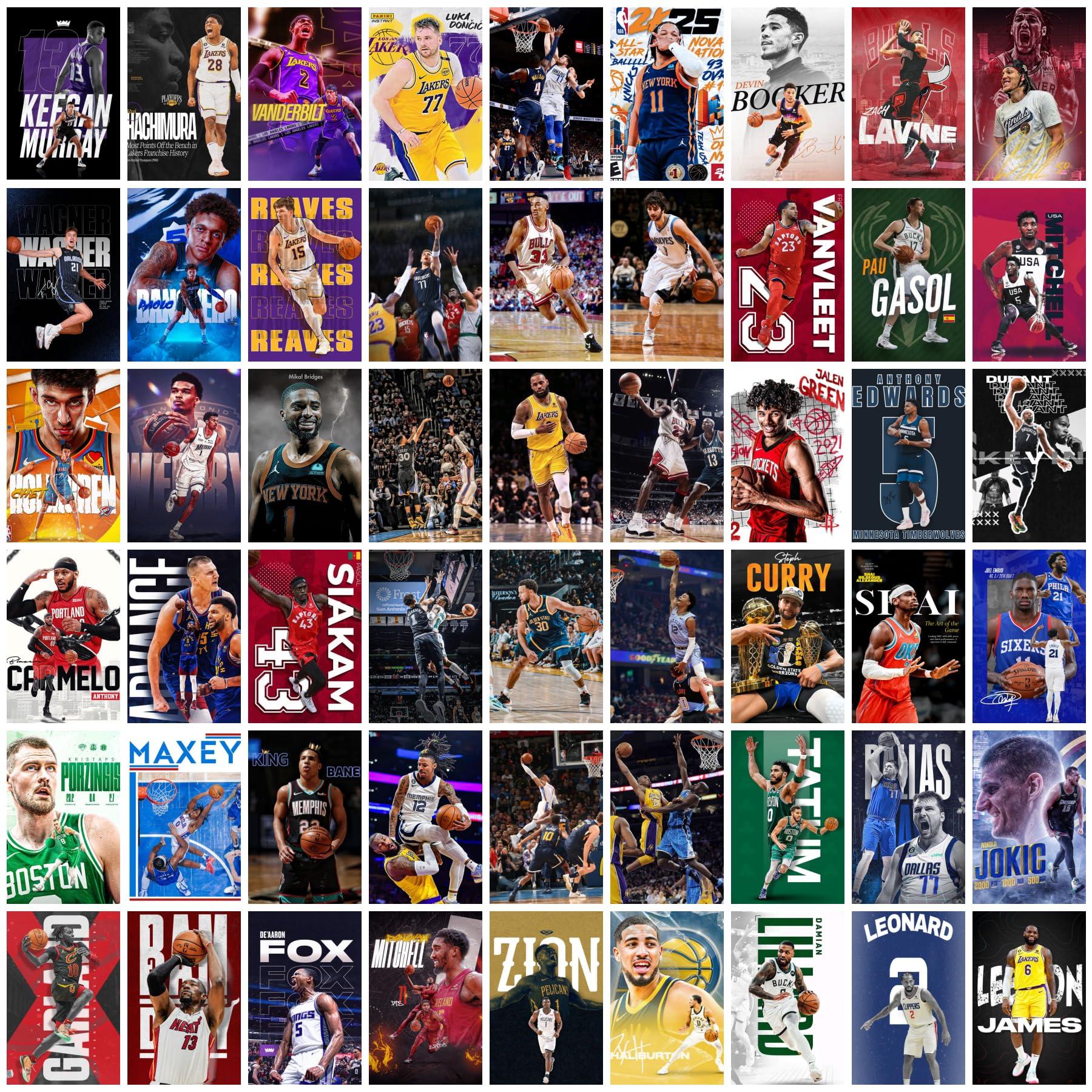 Basketball Posters Wall Collage Set of 54 – Premium 4x6 Inch Prints Featuring Top NBA Legends, Iconic Players, Slam Dunk Moments & Court Action – Room Decor for Sports Fans & Athletes