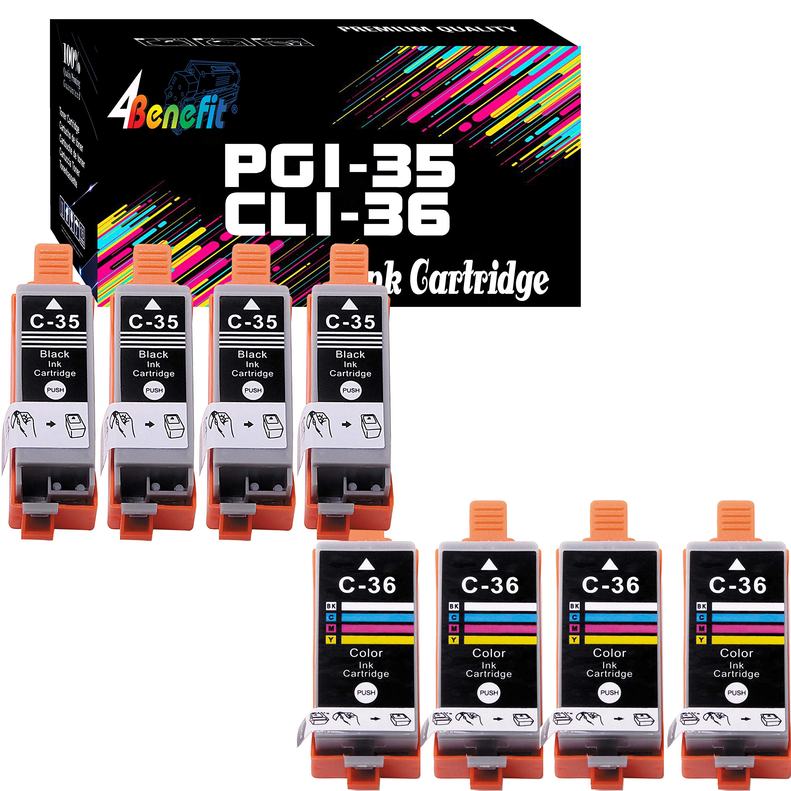 4Benefit (Set of 8) Compatible PGI-35 CLI-36 PGI 35 CLI 36 Ink Cartridge PGI35 (4 Black) CLI36 (4xColor) Used for PIXMA IP100B IP100 IP110 Inkjet