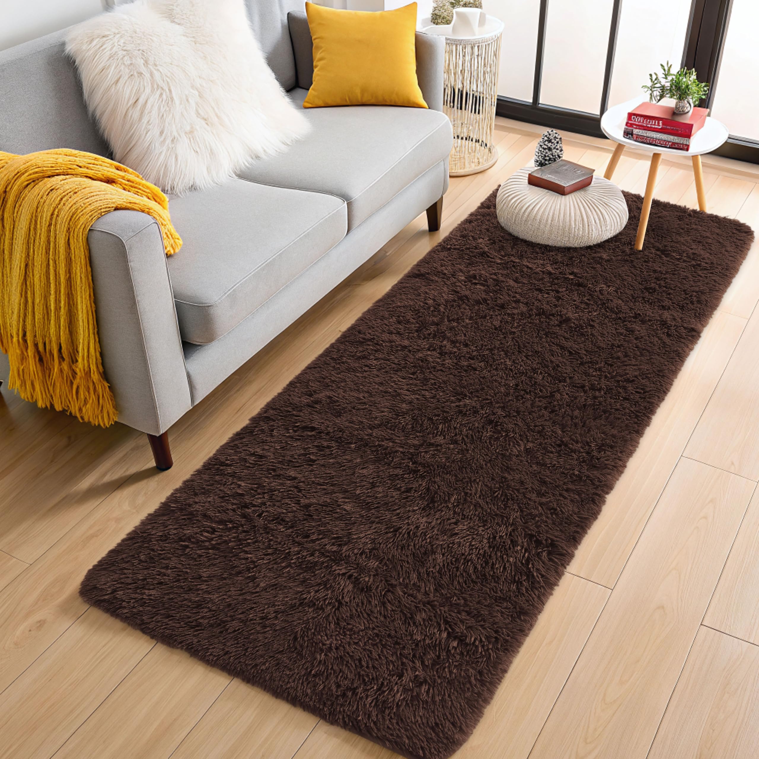 OLANLY 2x6 Machine Washable Runner Rugs for Hallway, Soft Fluffy Shaggy Bedside Rugs for Bedroom, Living Room, Indoor Floor Carpet for Kids Girls and