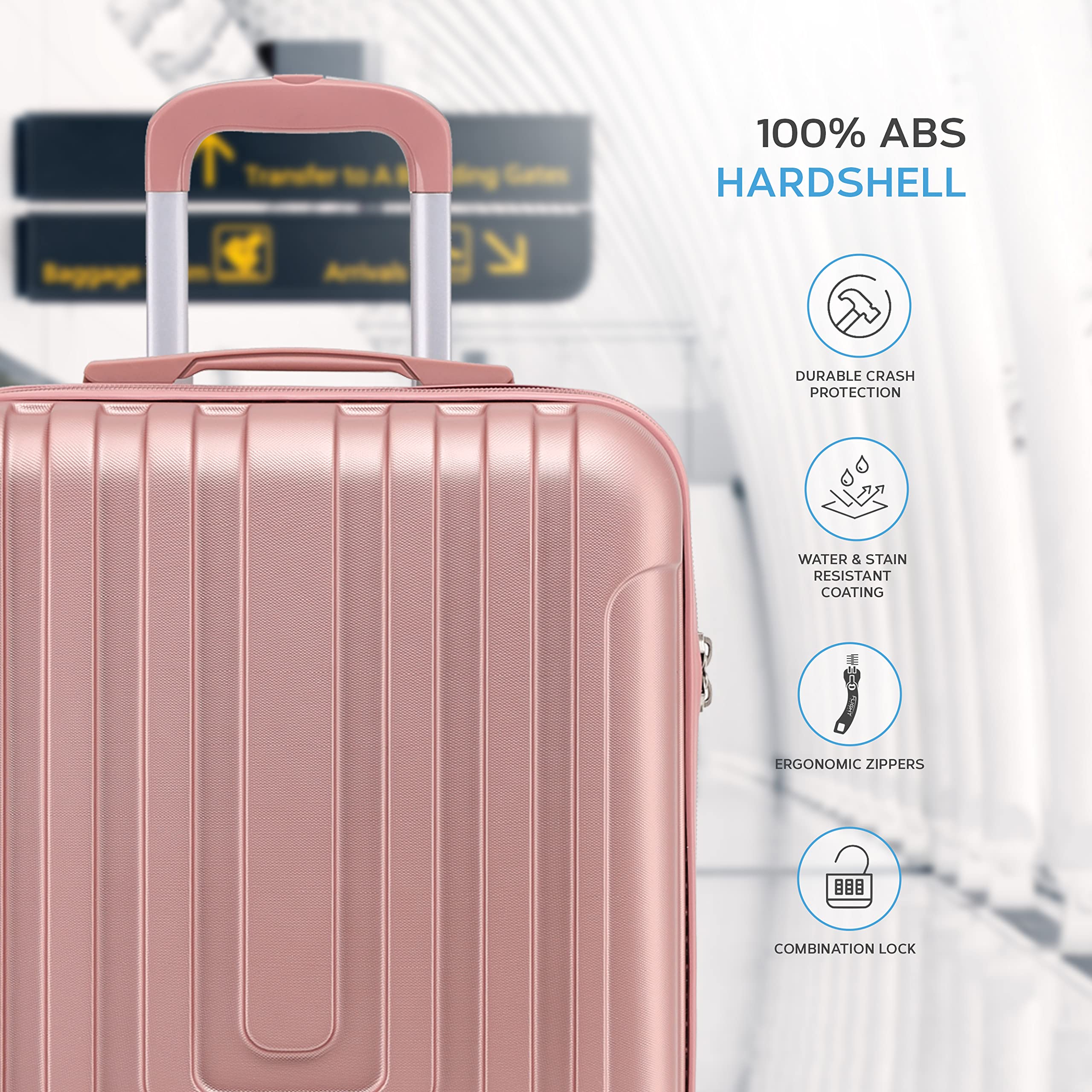 Flight Knight Premium Set of 2 Lightweight Cabin Suitcase - 8 Spinner Wheels - Built-in TSA Lock & USB Port - Luggage Approved for Over 100 Airlines Including Ryanair Priority - 55x40x20cm