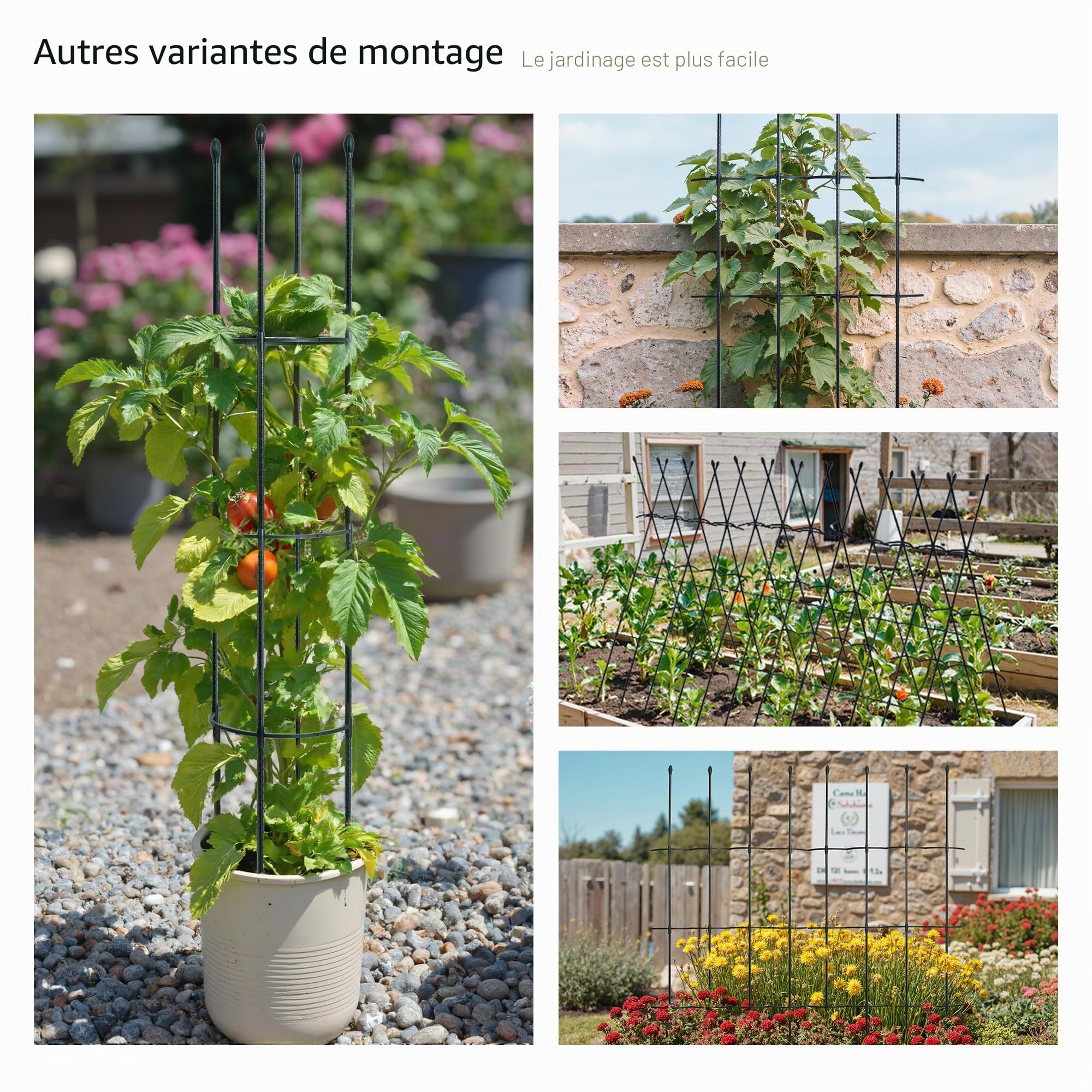 ThxToms Tuteur de Jardin en métal 160 cm avec 20 Clips pour Plantes | Cage à tomates, Support pour Plantes, obélisque, Treillis d'escalade | Plantes, tomates, Roses, Noir