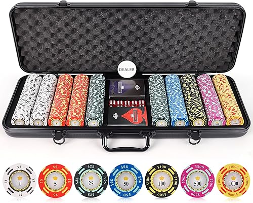 Fichas de póker de Versa Games - Juego de fichas de póker de arcilla - Juego de póker Crown Casino de 13.5g, 500 piezas con denominación numérica -