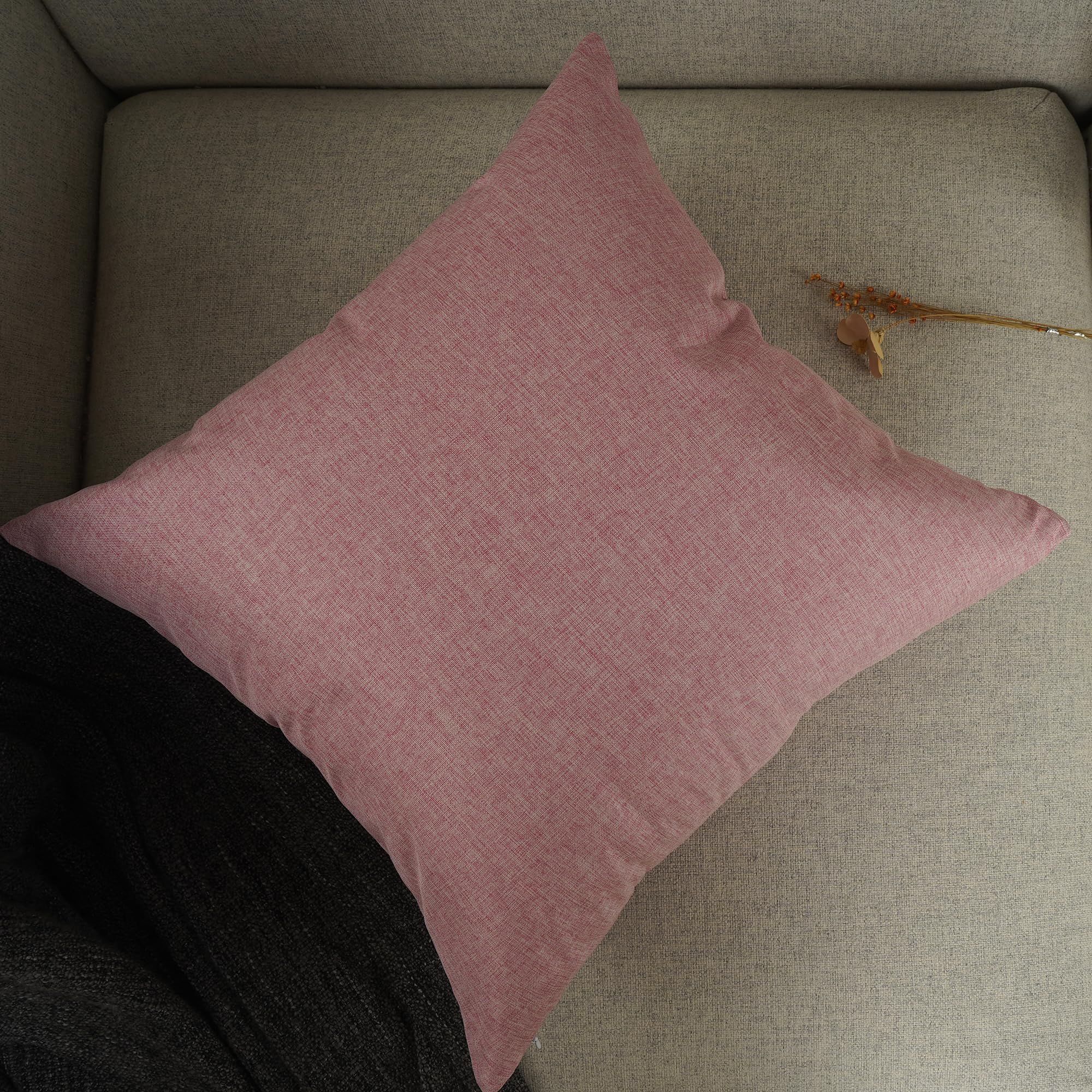 YOUR SMILE Pack of 2 Canves Faux Linen Throw Pillow Covers 18x18inch Square Rustic Farmhouse Decorative Burlap Pillowcases Cushion Covers for Couch Bed Sofa Living Room Baby Pink