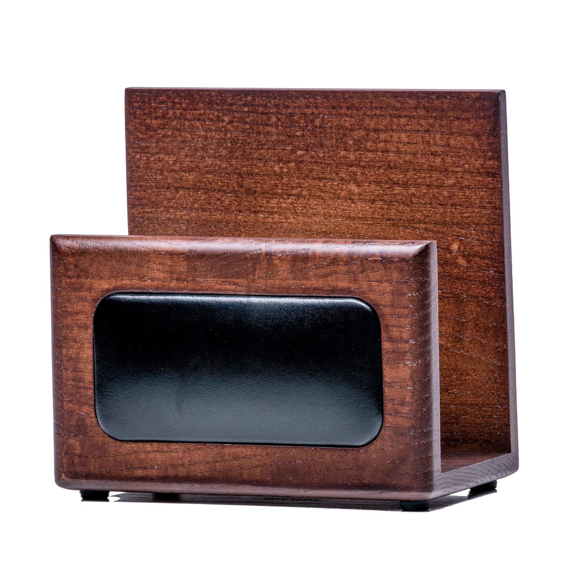 Dacasso Walnut and Leather Letter Holder Tarjetero de Piel, Madera, Nogal y Cuero Negro, 13.97 x 7.2897999999999898 x 12.7 cm