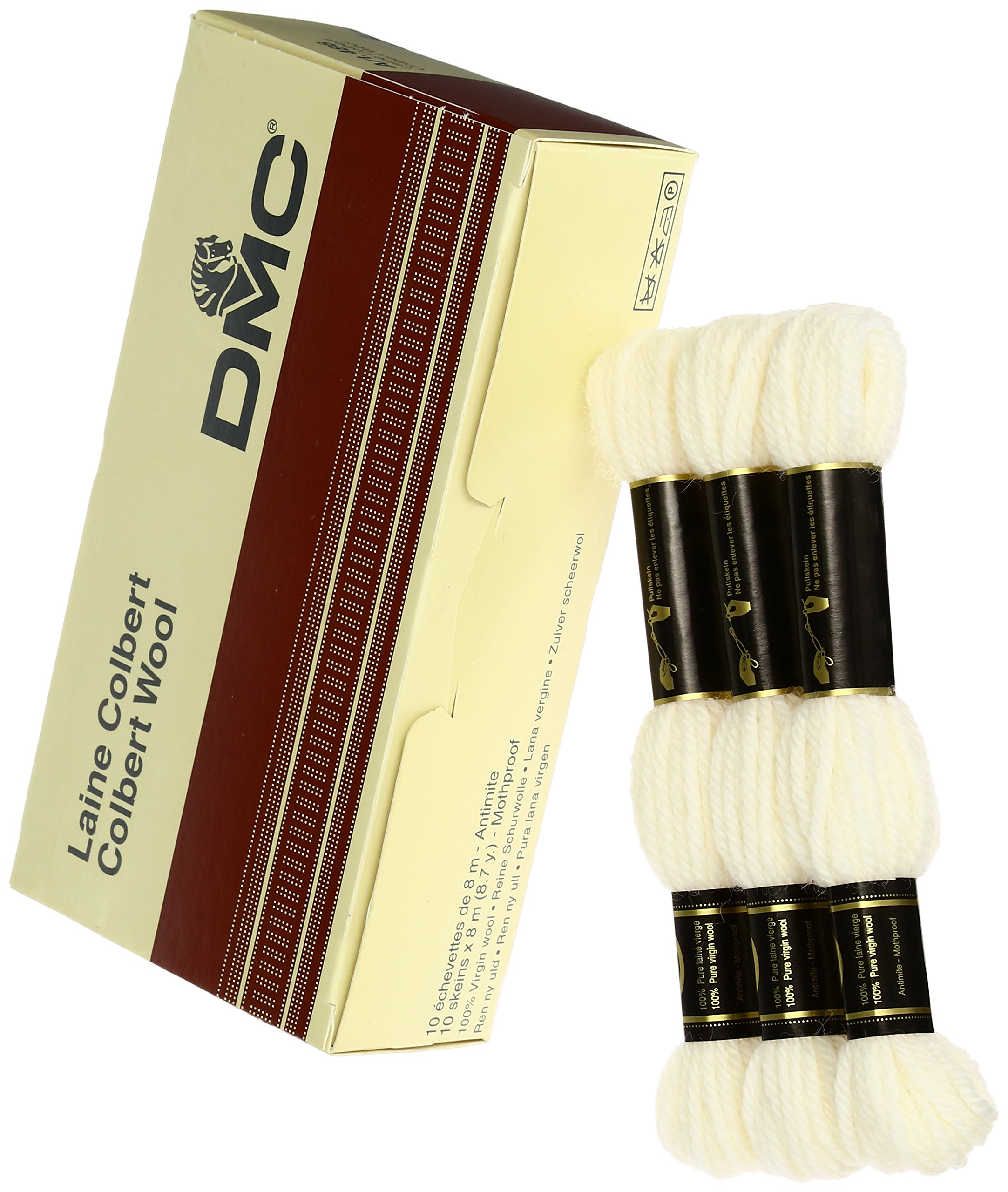 DMC Stickwolle In Weiß – 100% Schurwolle – 1 Karton Mit 10 Knäuel (Art. 486-BLANC)
