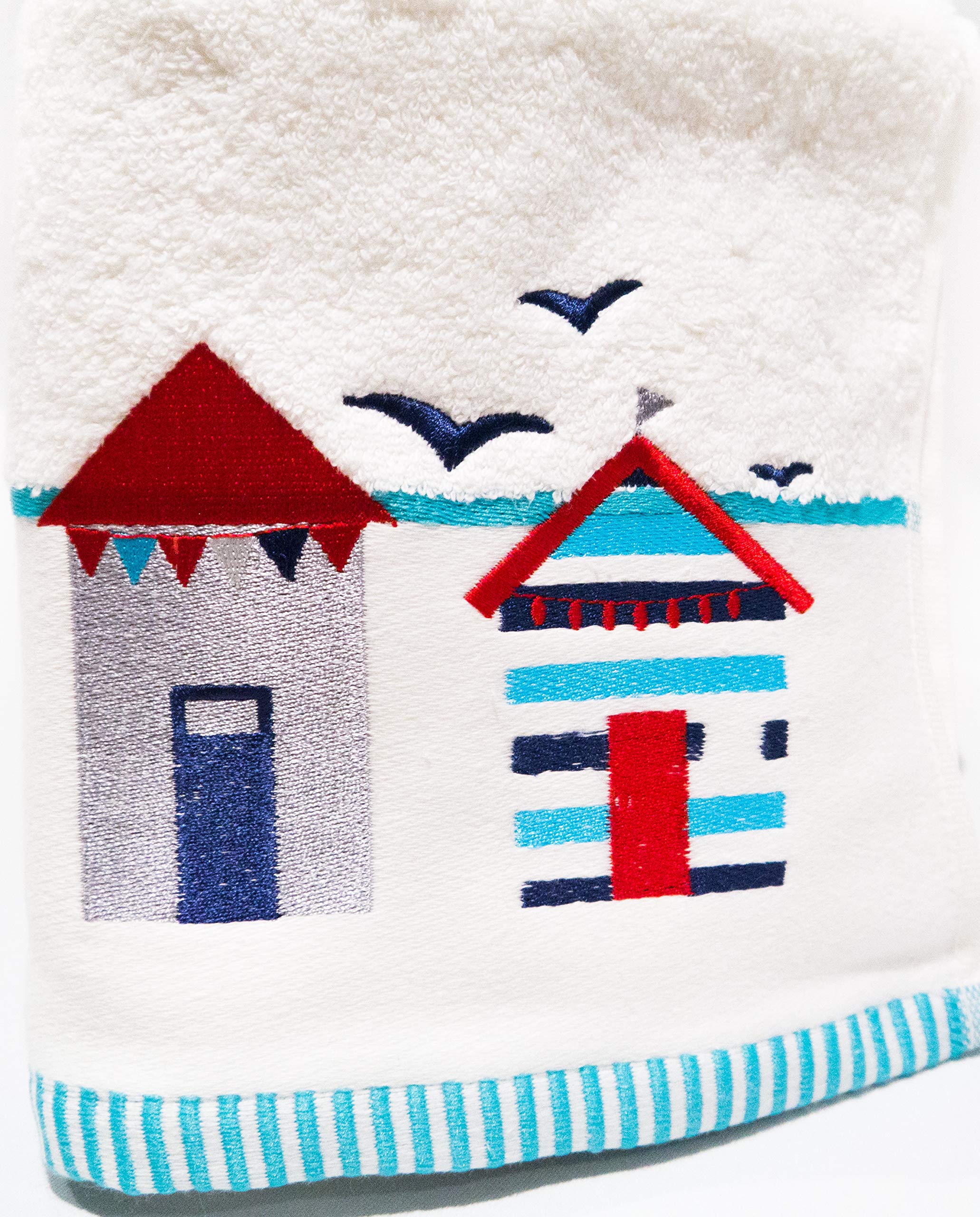 Lex's Linens Blue Beach Hut & Birds Embroidered Towels (Bath Towel)