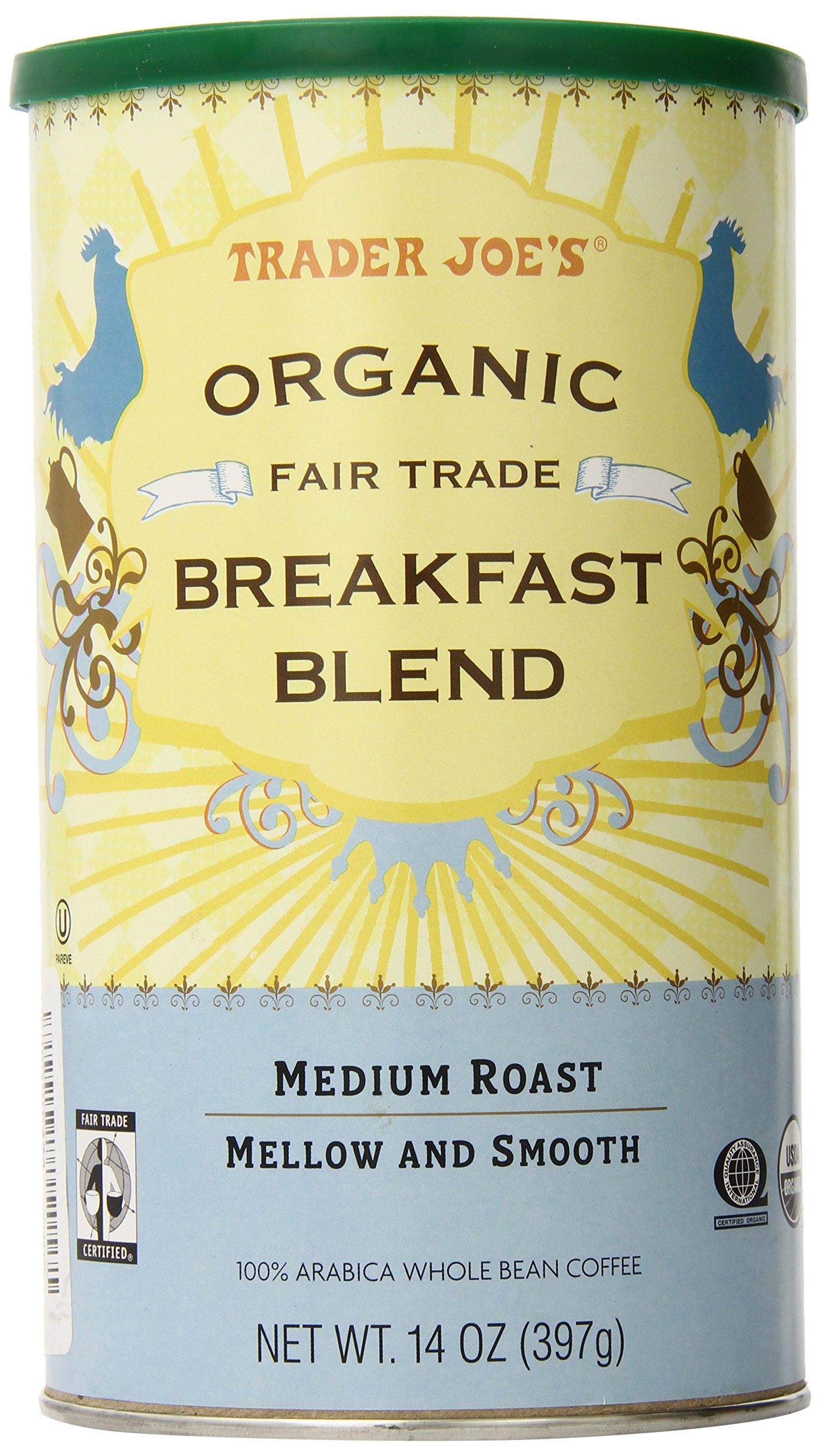 TRADER JOES Organic Fair Trade Breakfast Blend Whole Bean Coffee, 14 Ounce