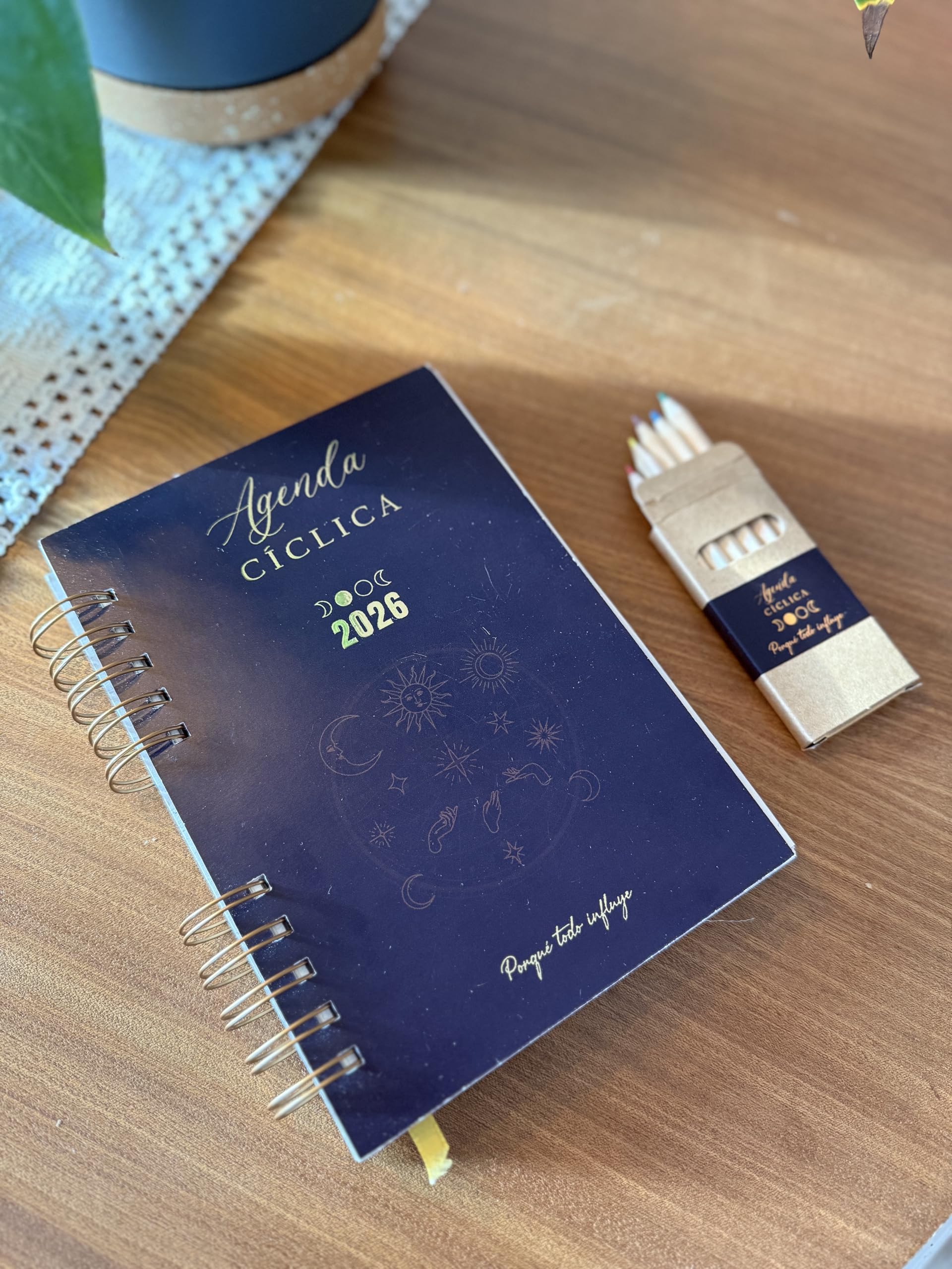 Pack Agenda Cíclica (Agenda, calendario anual, calendario lunar, taza, lapices, vela)