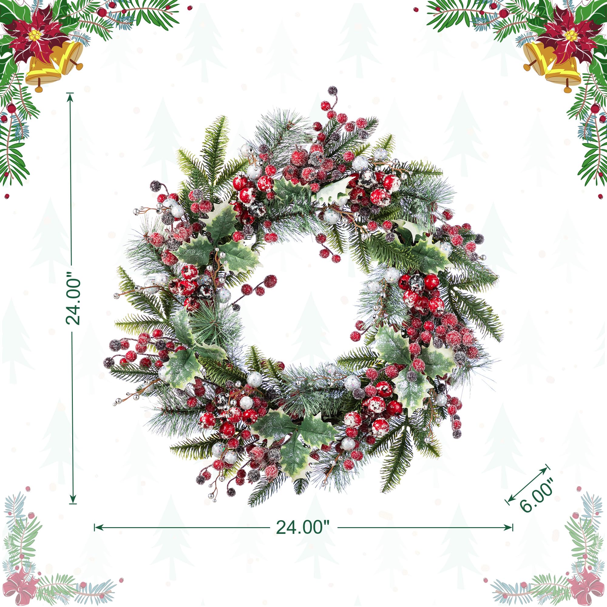 Amazon.co.jp: Glitzhome クリスマスリース 玄関ドア用 24インチ 人工
