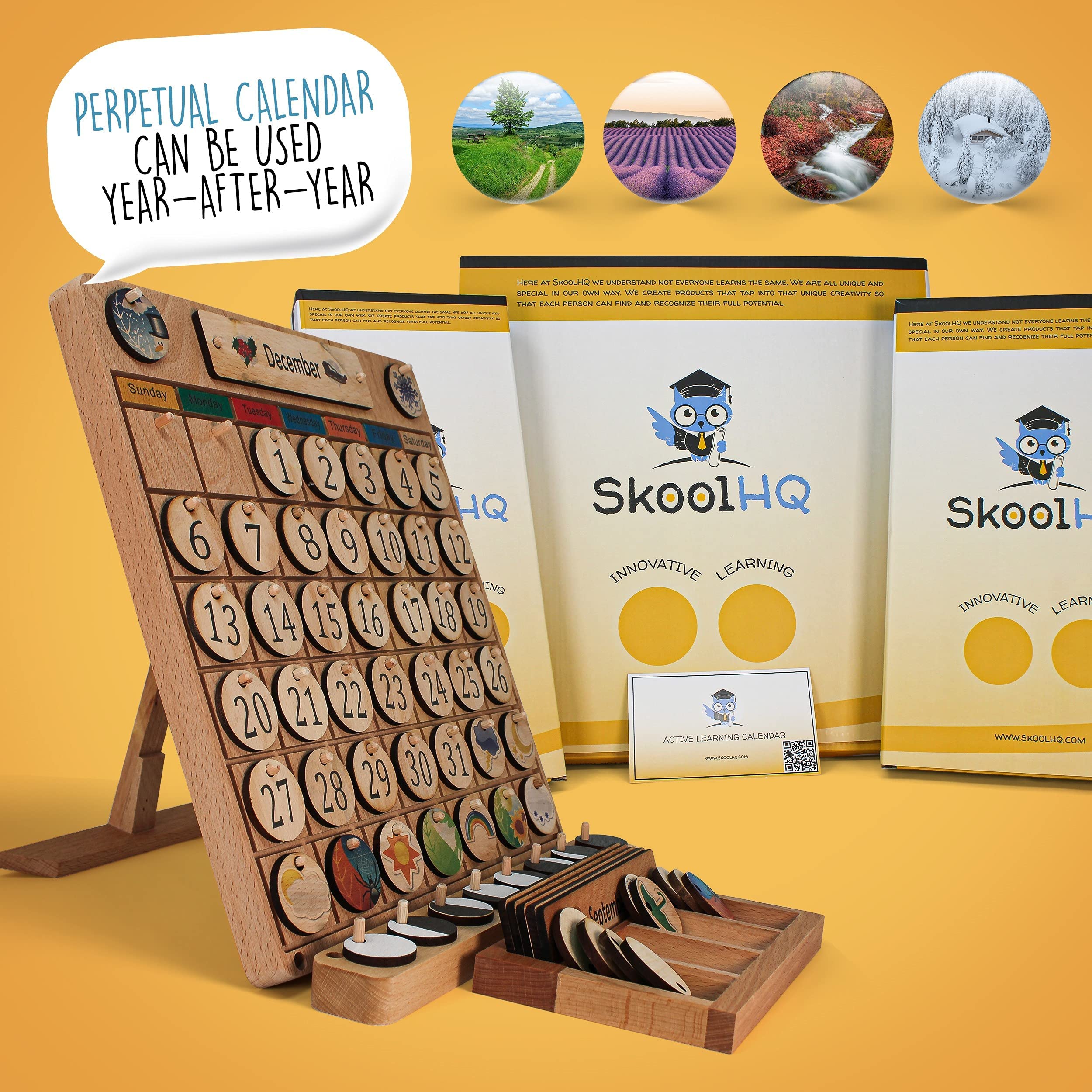 SkoolHQ Wooden Calendar for Kids - Classroom Calendar for Kids to Learn Seasons, Months & Days of the Week - Toddler Calendar Learning for Home - Artisan Crafted Beautiful Preschool Calendar - Image 7