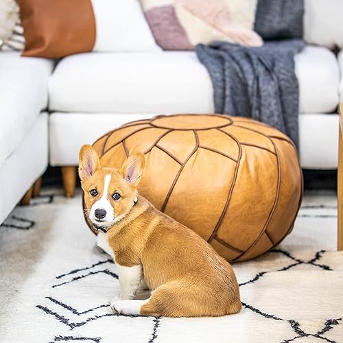 Miniatura 8 de Moderner Puf de piel sintética otomana sin relleno, reposapiés marroquí, cojín para reposapiés, solución de almacenamiento, color marrón natural