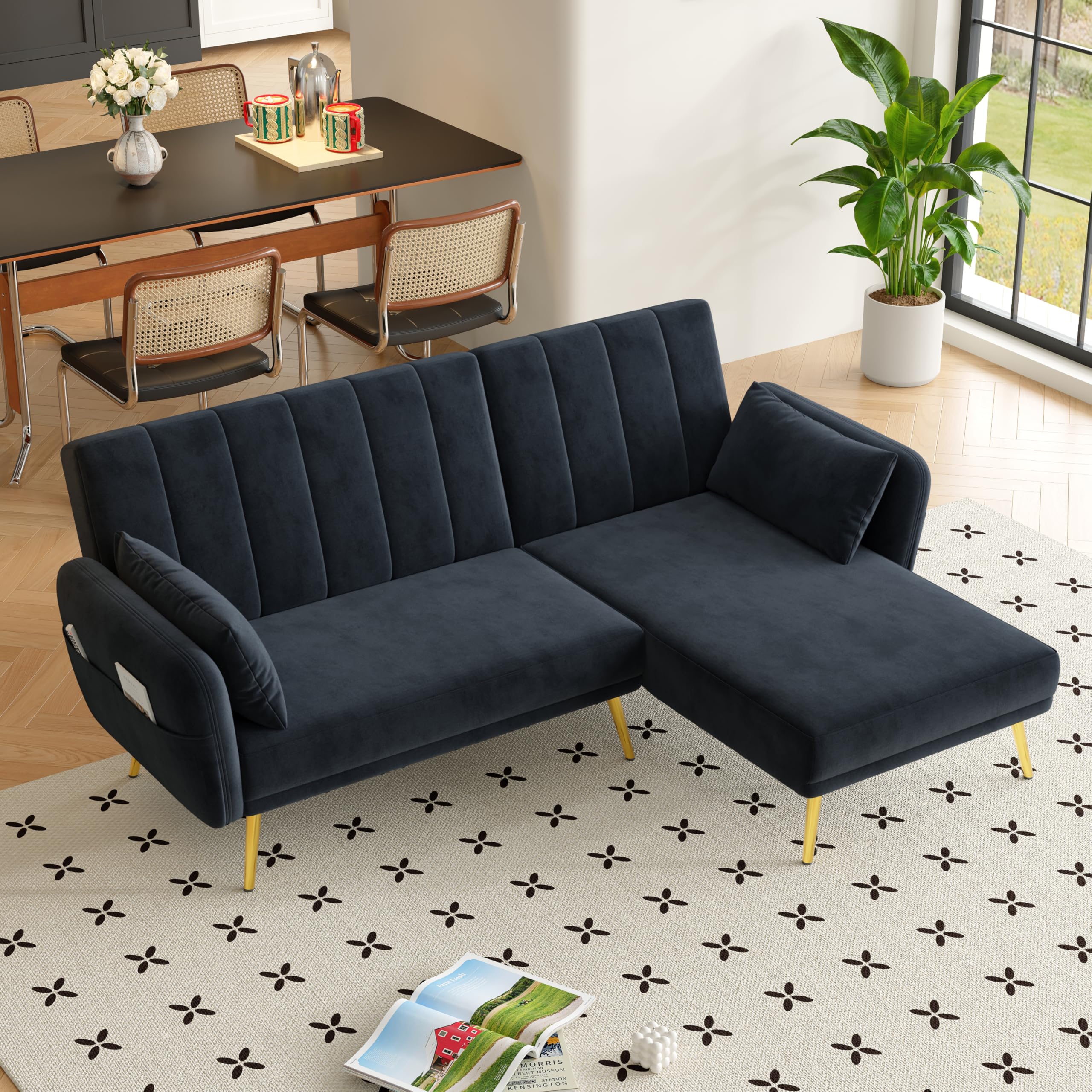 Sofá plegable moderno en forma de L, sofá cama con esquina adicional, sofá esquinero con función de dormir, adecuado para sala de estar, dormitorio, cine en casa, habitación de invitados