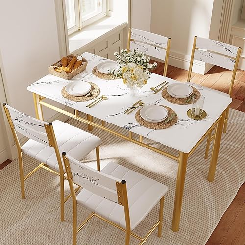 Miniatura 3 de IRONCK Juego de mesa de comedor para 4, mesa de cocina de madera con sillas tapizadas para cocina y comedor, juego de comedor compacto para espacios