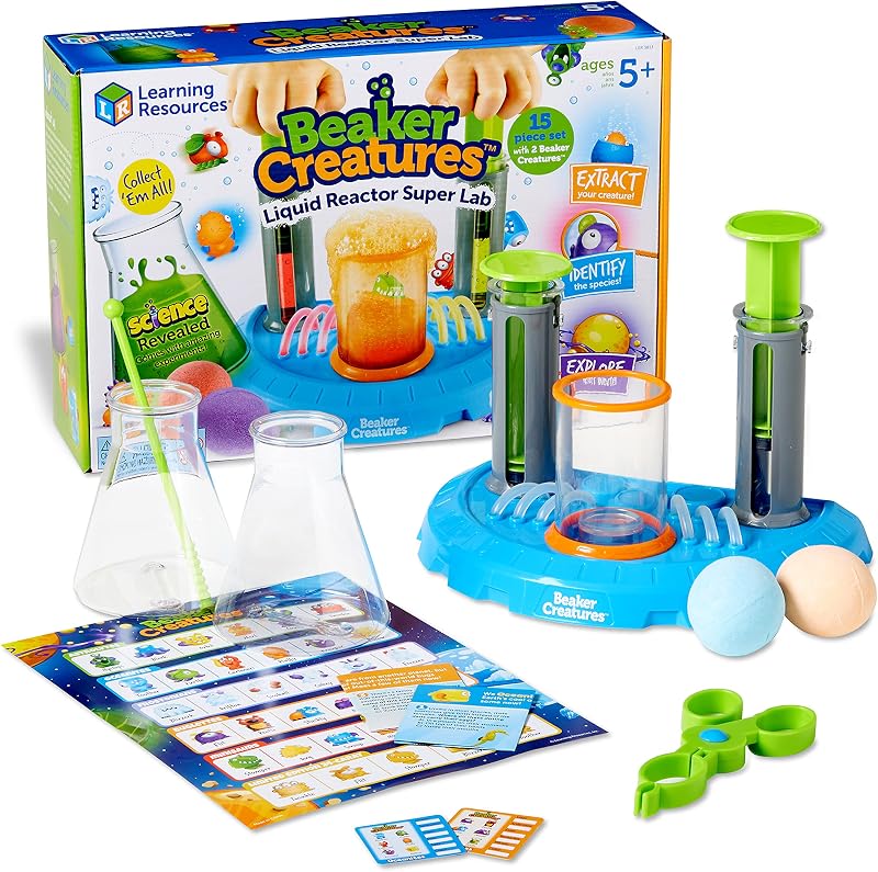 Recursos de aprendizaje Criaturas de vaso Súper laboratorio de reactor líquido | Juguetes STEM, imprescindibles para el aula, actividades científicas, conjunto de física y química, suministros para educación en el hogar