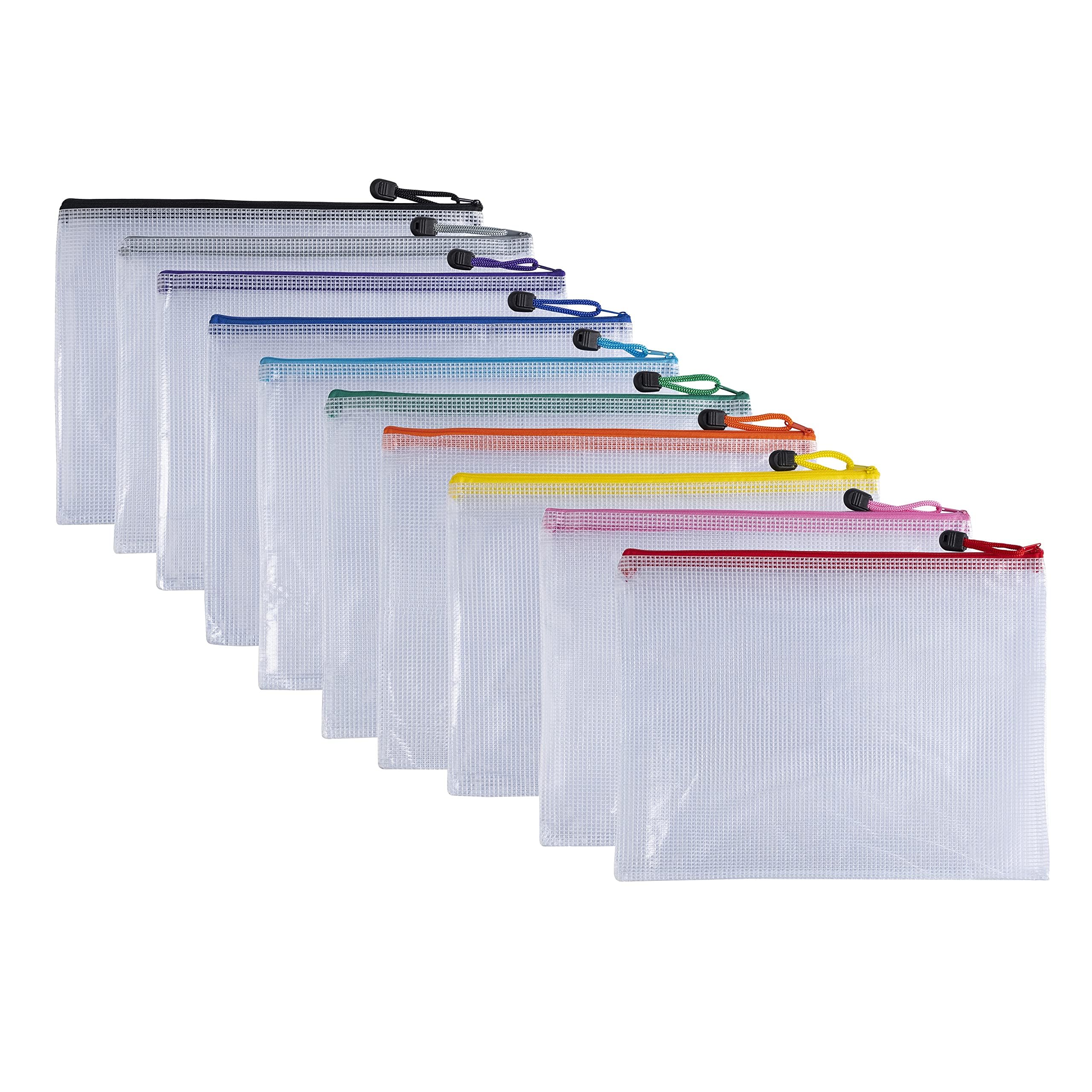 Pack of 10 A5 Assorted PVC Mesh Coloured Zip Bags