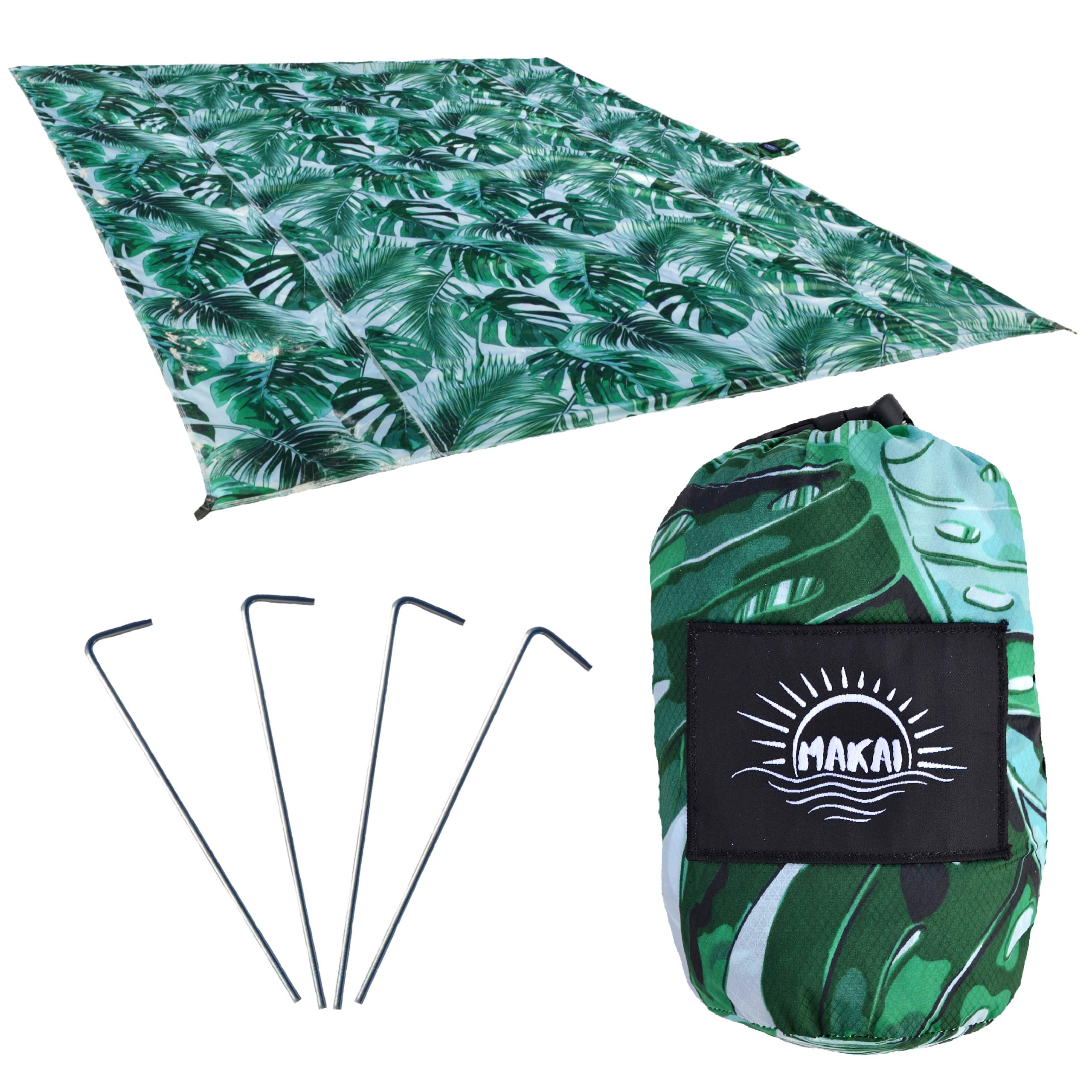 Makai – Lightweight Sheet Style Beach Blanket, Sand Dosen't Stick, Extra Large 8’ x 9’, Compact Strong Parachute Nylon Beach Mat, Stays Cool, Quick Drying, Multifunctional