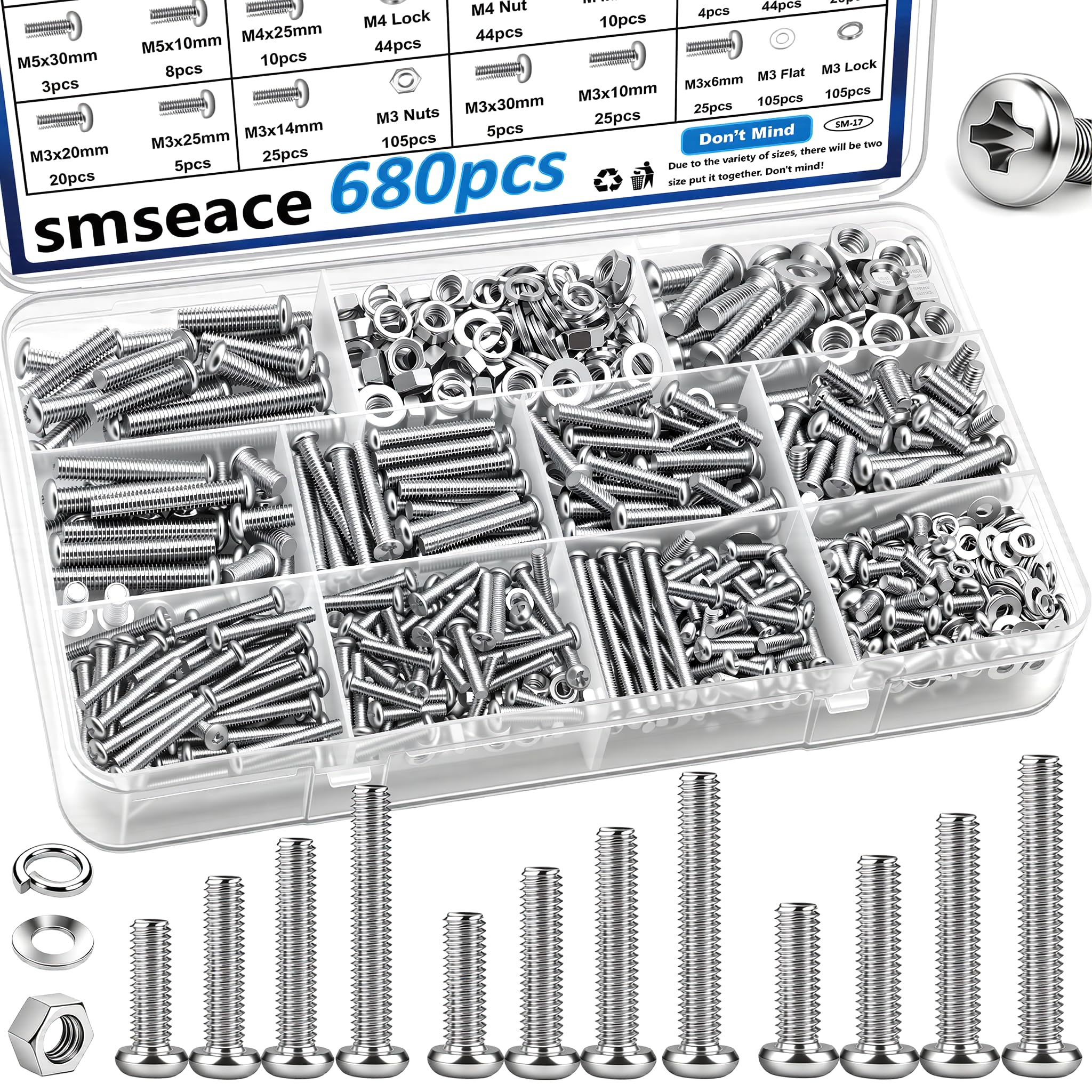 smseace 516Pcs Black Nuts and Bolts Assortment Kit 21-Sizes M3/M4/M5/M6 Nut Bolt Washer Assortment Kit for Machinery, Furniture, Automotive, Motorcycle Repairs — Amazon image 14