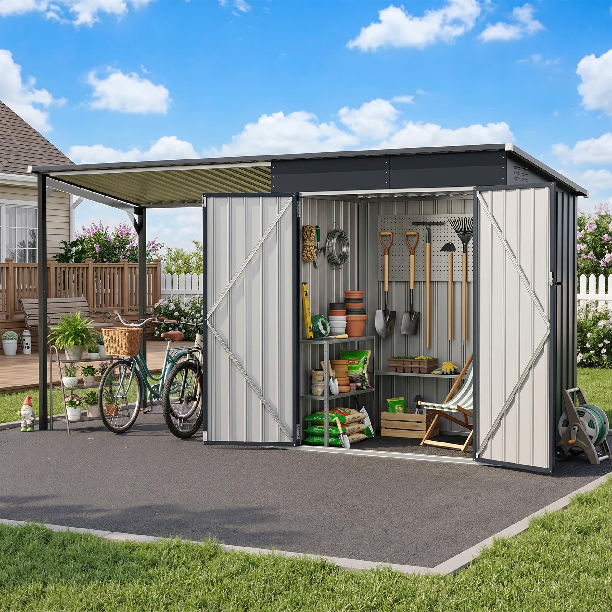 Polar Aurora 12×4 FT Outdoor Storage Metal Shed &amp; Hardtop Gazebo Combo