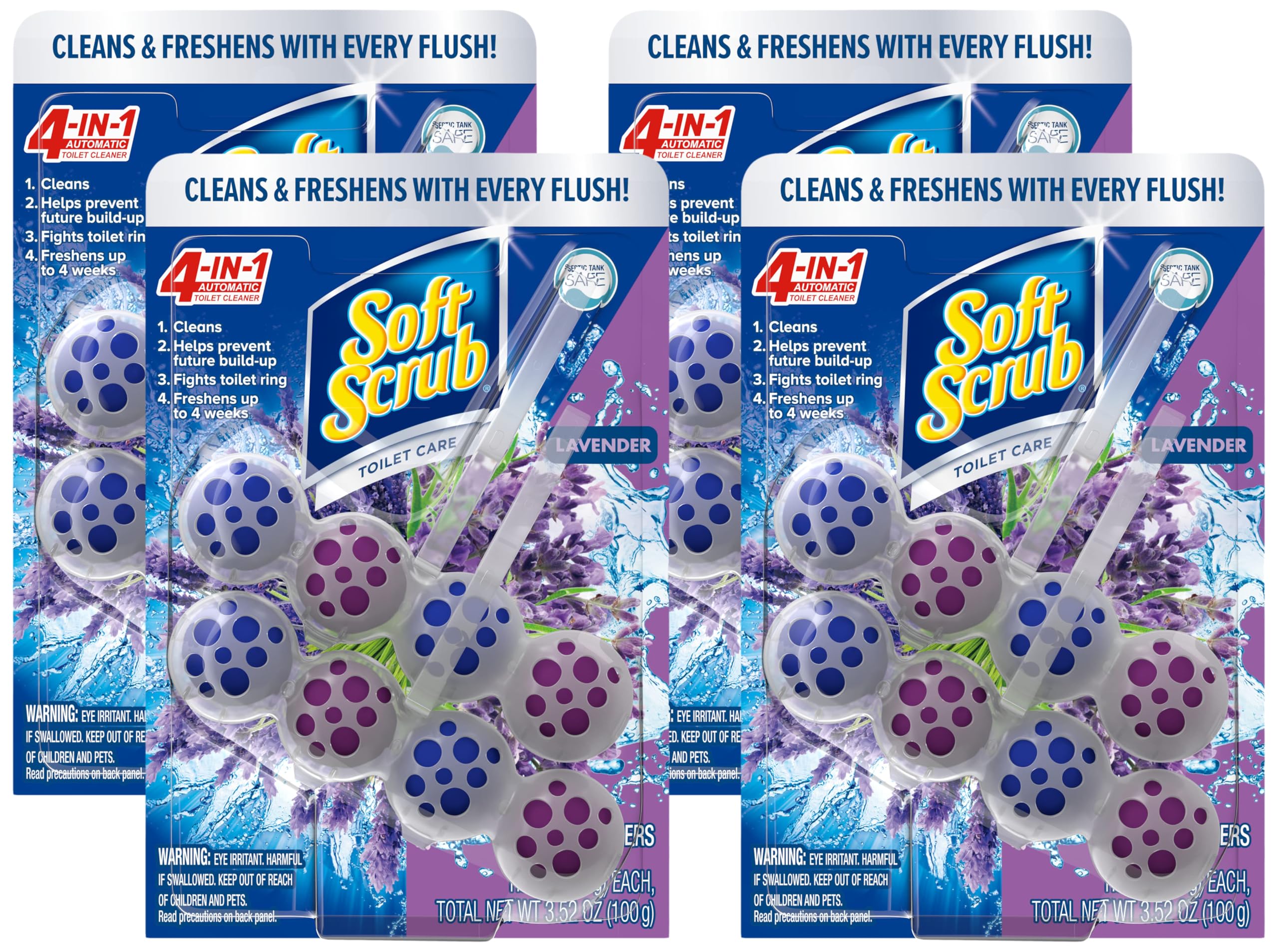 Soft Scrub 4-in-1 Rim Hanger Toilet Bowl Cleaner, Lavender, 2 Count (Pack of 4)