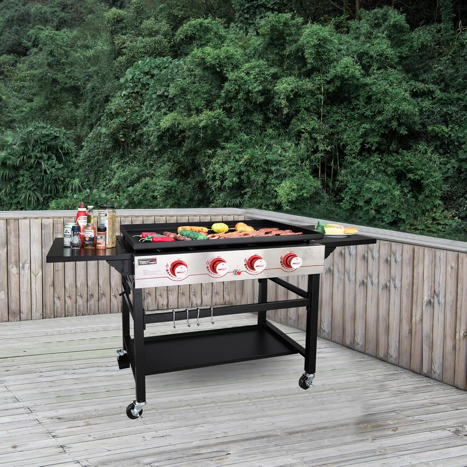 Royal Gourmet GB4000 36-inch 4-Burner Flat Top Propane Gas Grill Griddle, for BBQ, Camping, Red
