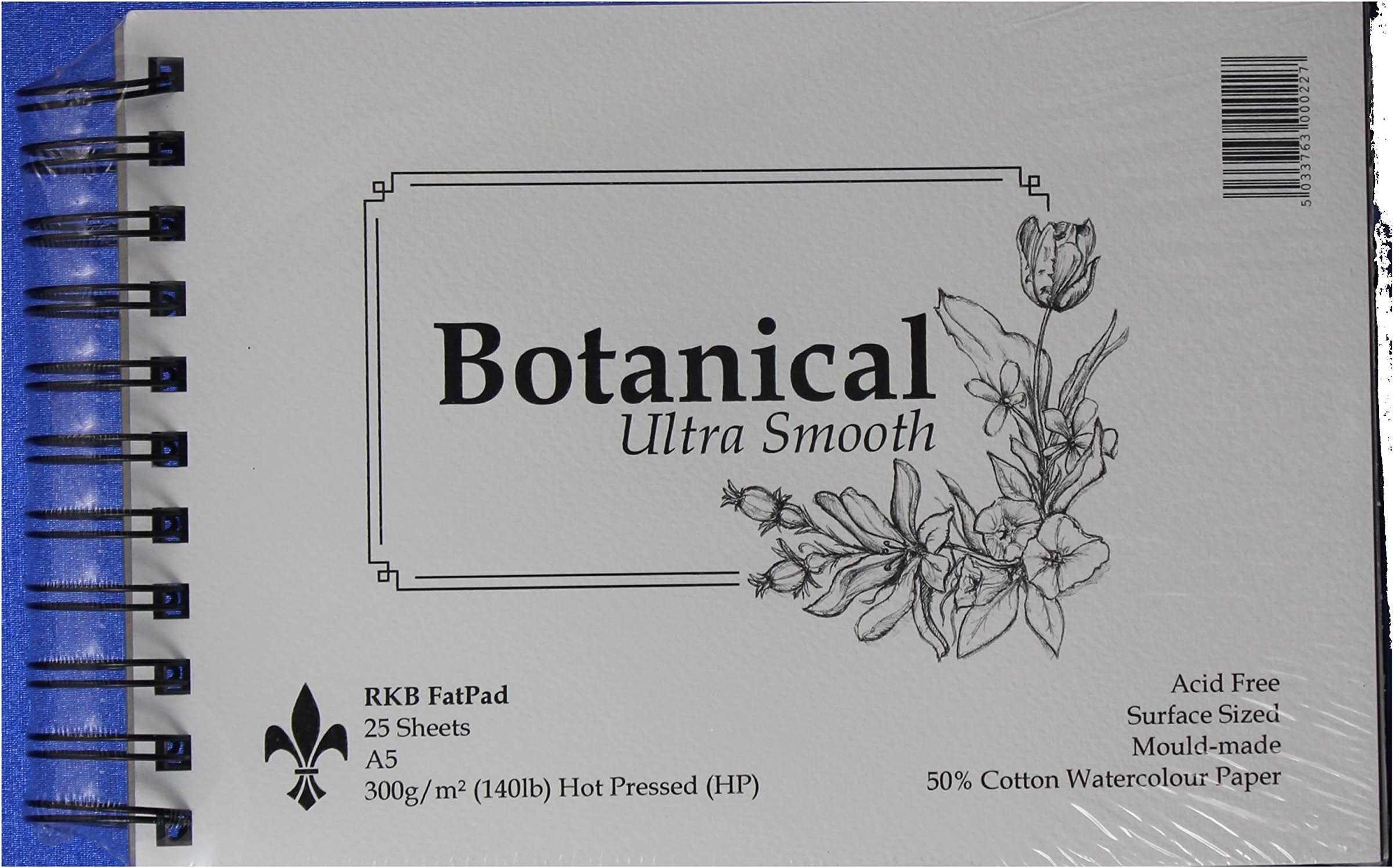 Botanical Ultra SmoothA5-300gsm Watercolour Paper Pad, 25 Sheets, Ultra Smooth, Bright White, 50% Cotton