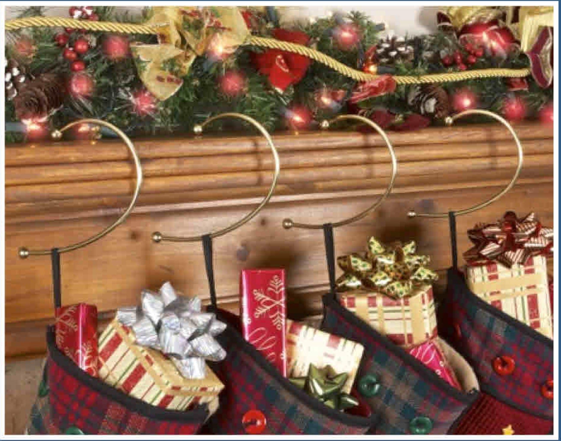 JumblBrass Gravity Defying Christmas Stocking Hook Hangers - Set of 4 Elegant Hooks for Hanging Your Holiday Stockings, Perfect for Mantels and Displays