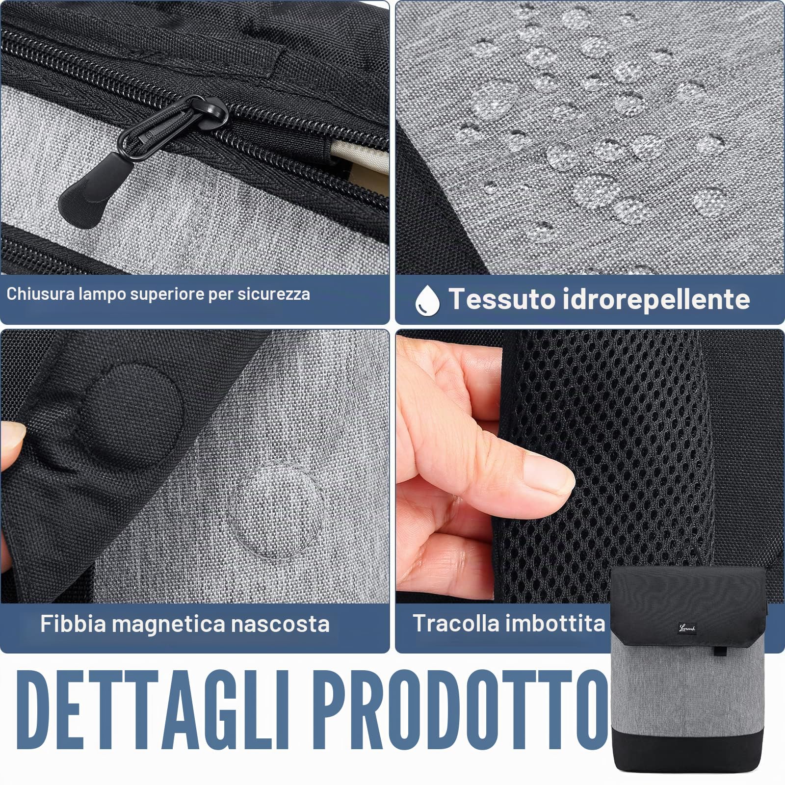 LOVEVOOK Zaino da donna elegante zaino impermeabile con scomparto per computer portatile da 17 pollici e custodia antifurto per gite, università, scuola e ufficio, grigio/nero