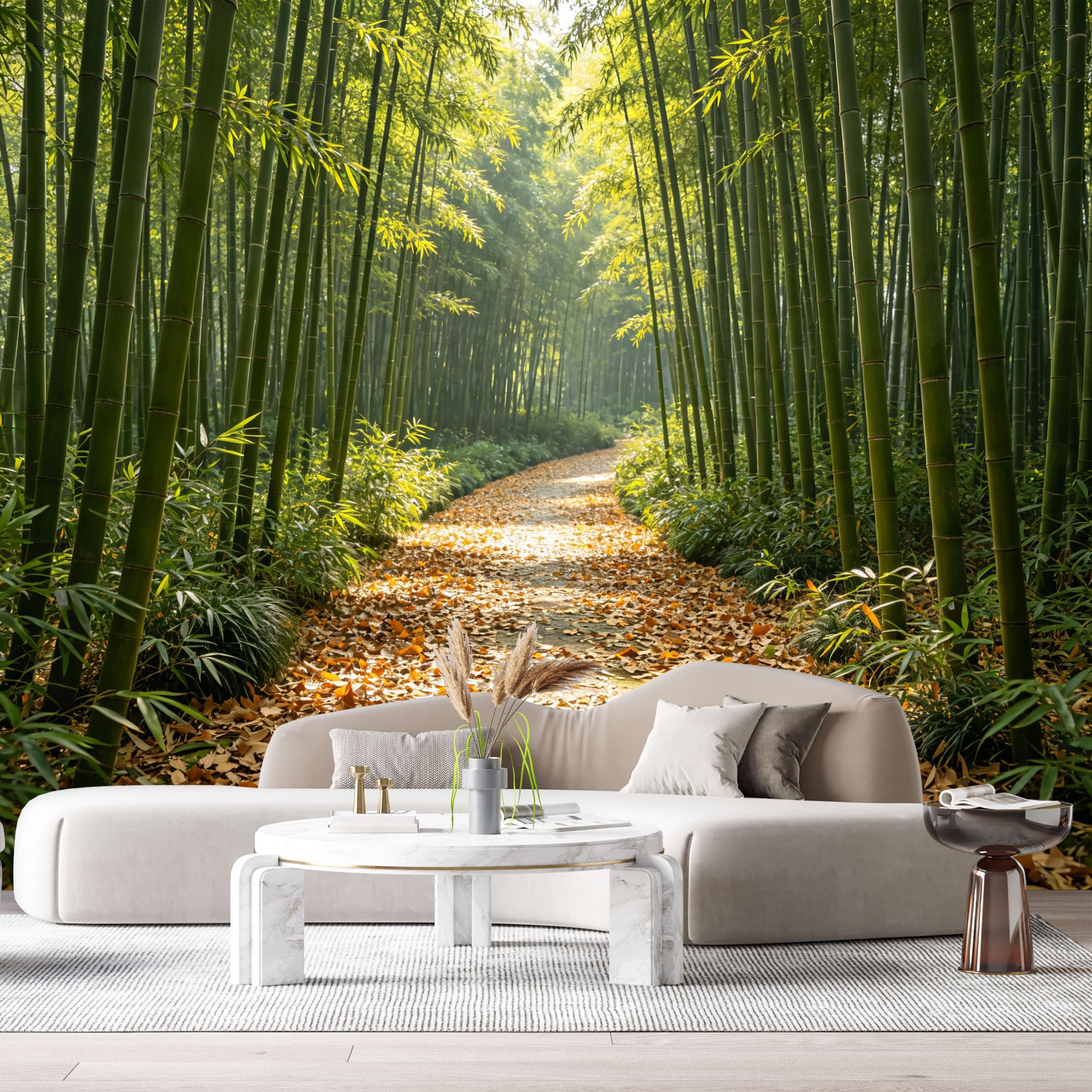 Custom Size Wall Murals Bamboo Forest Botanical Path Sunlight Leaves SelfAdhesive Wall Fabric Removable Large Wallpaper for Photo Living Room